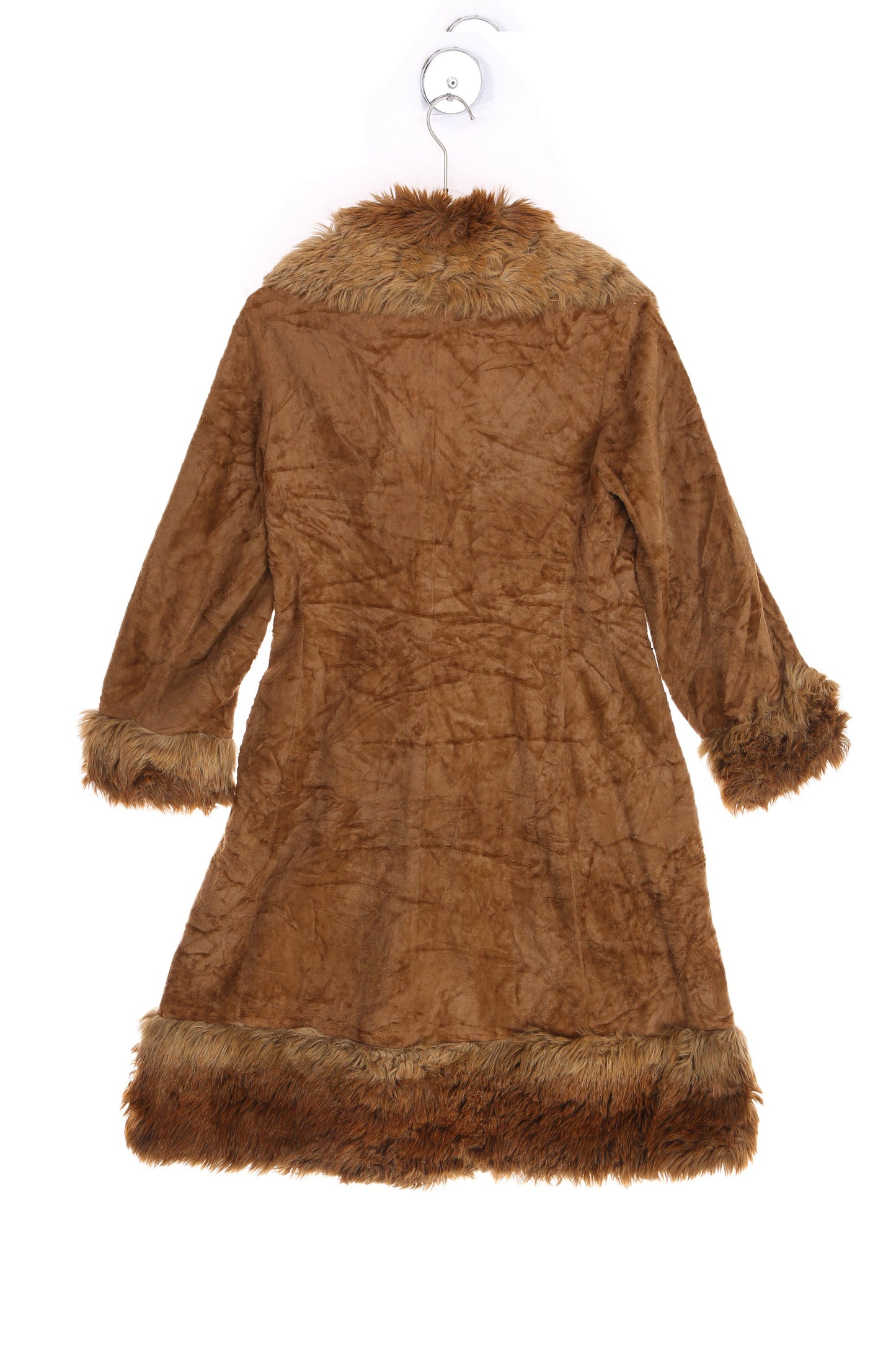 Vintage Women Brown Winter Coat with Faux Fur Collar - Estimated Era 1970's - 1980's