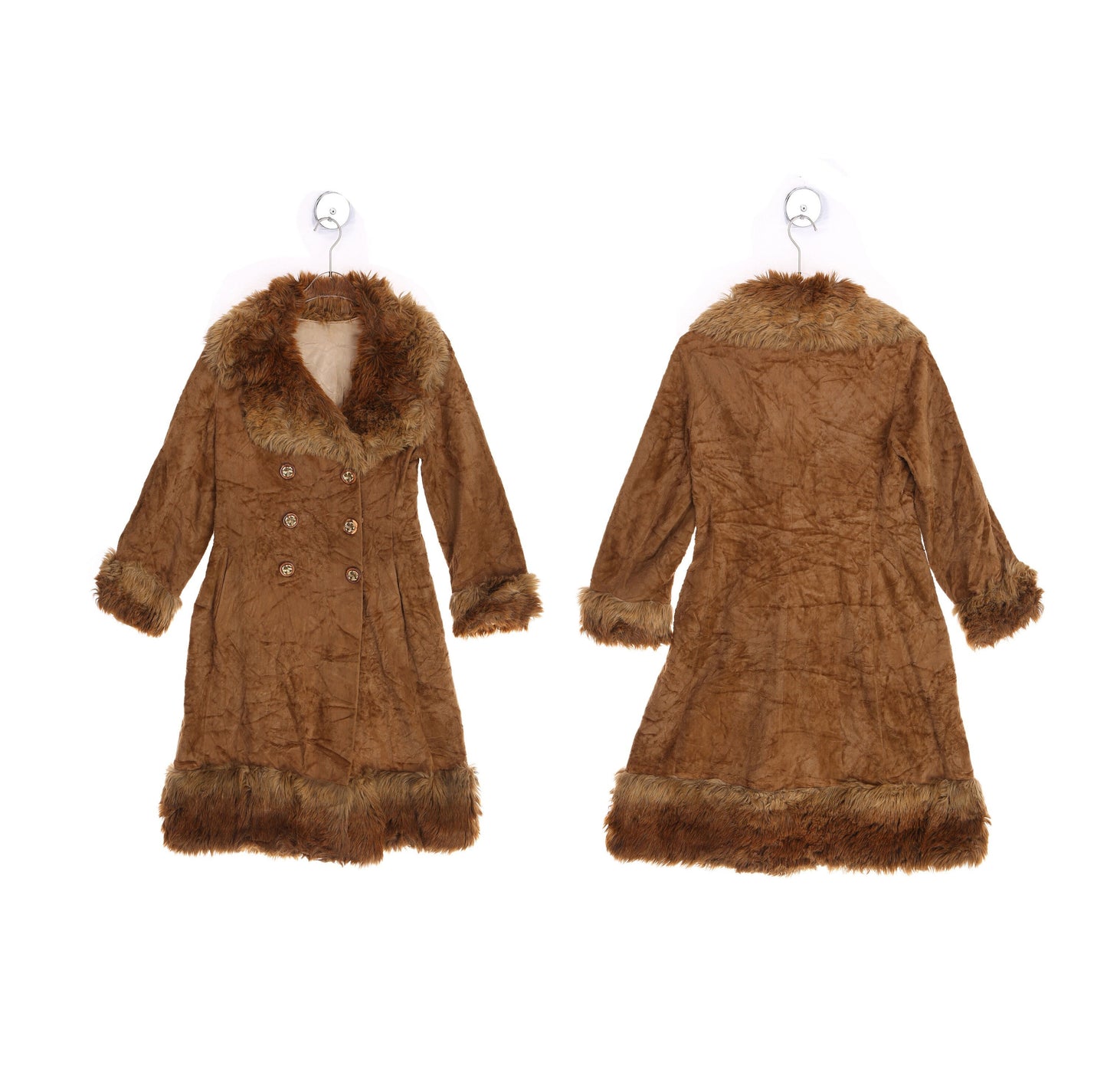 Vintage Women Brown Winter Coat with Faux Fur Collar - Estimated Era 1970's - 1980's
