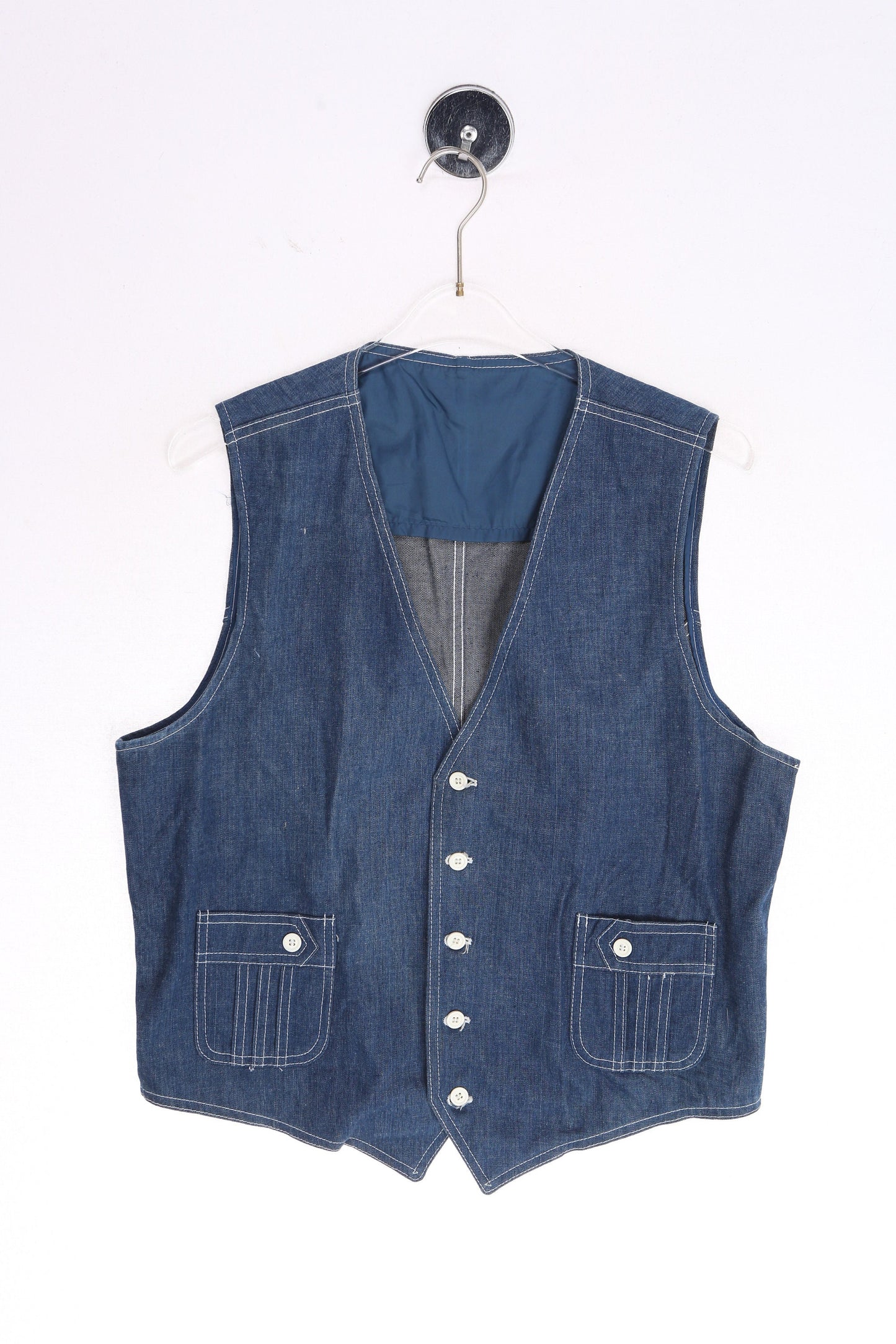 Vintage Men's Blue Denim Casual Vest - Estimated Era 1970's - 1980's