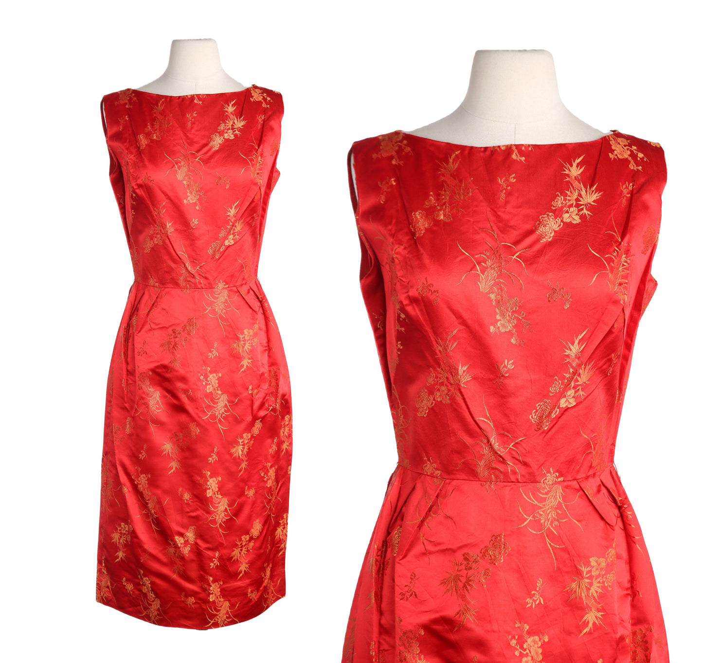50s Women Red Brocade Casual Dress by Mr, L of California