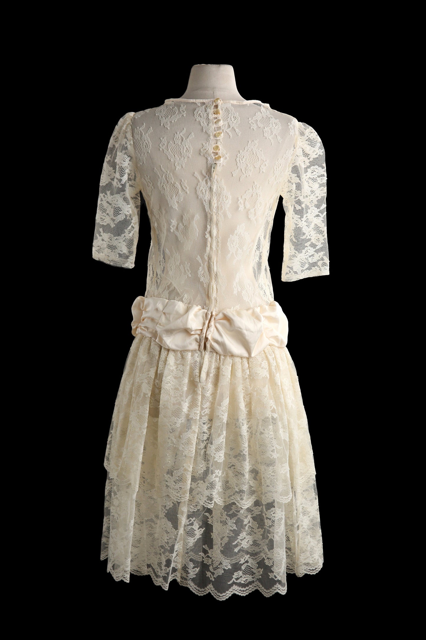 Vintage White Lace Casual Dress - Estimated Era 1980's - 1990's - Floral Lace Fabric Pattern