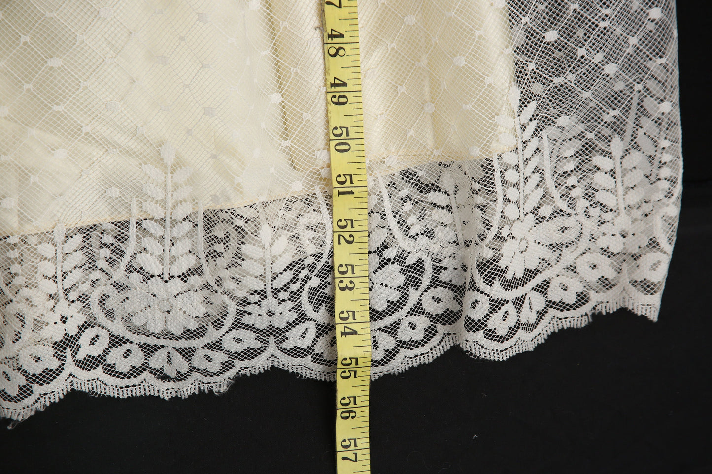 1980's Women's Yellow Lace Evening Prom Dress Made in USA Long Elegant Floral Fabric Patter