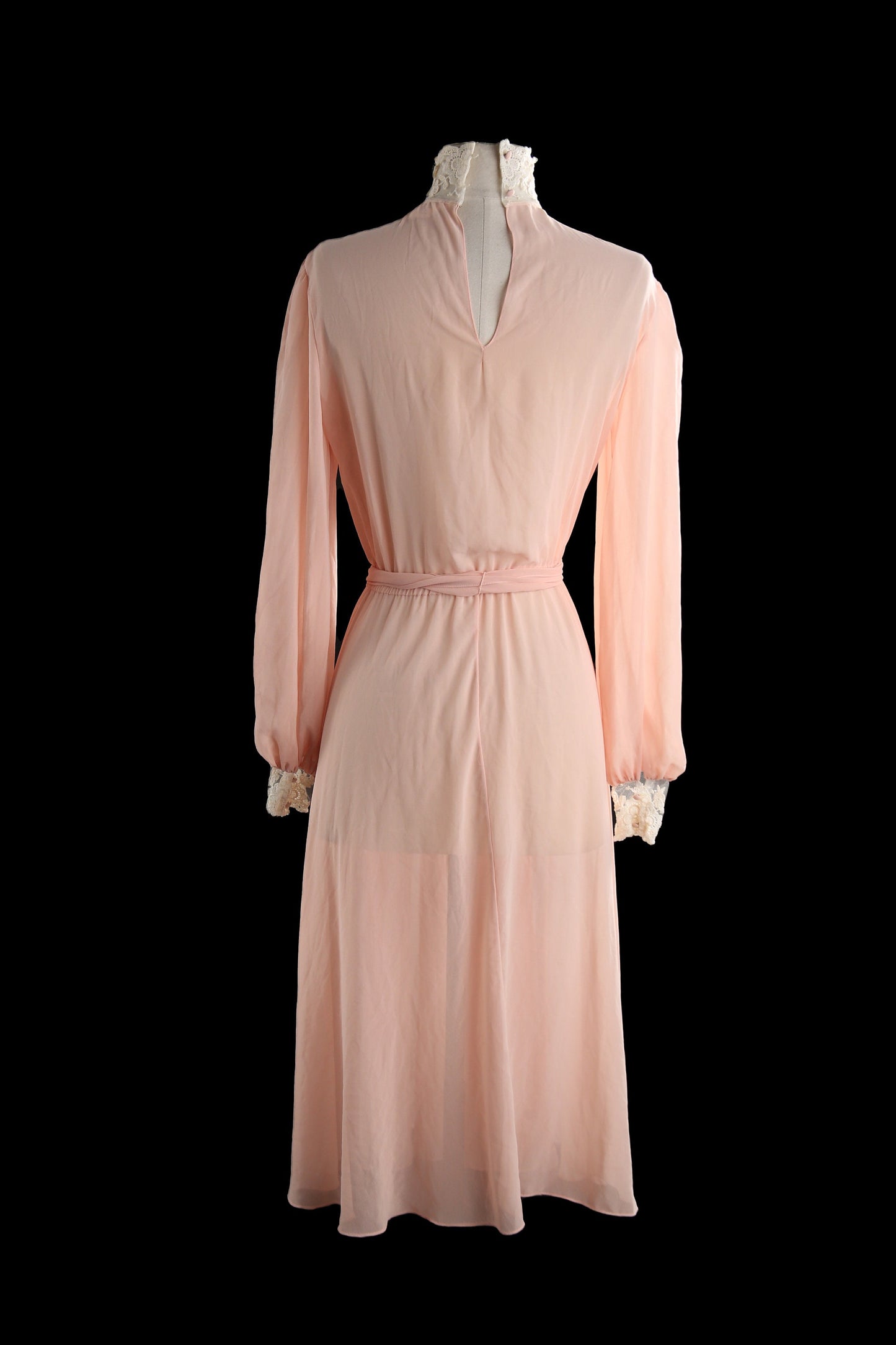 1980's Women Pink Casual Dress with Chest Lace Pattern Prairie Evening