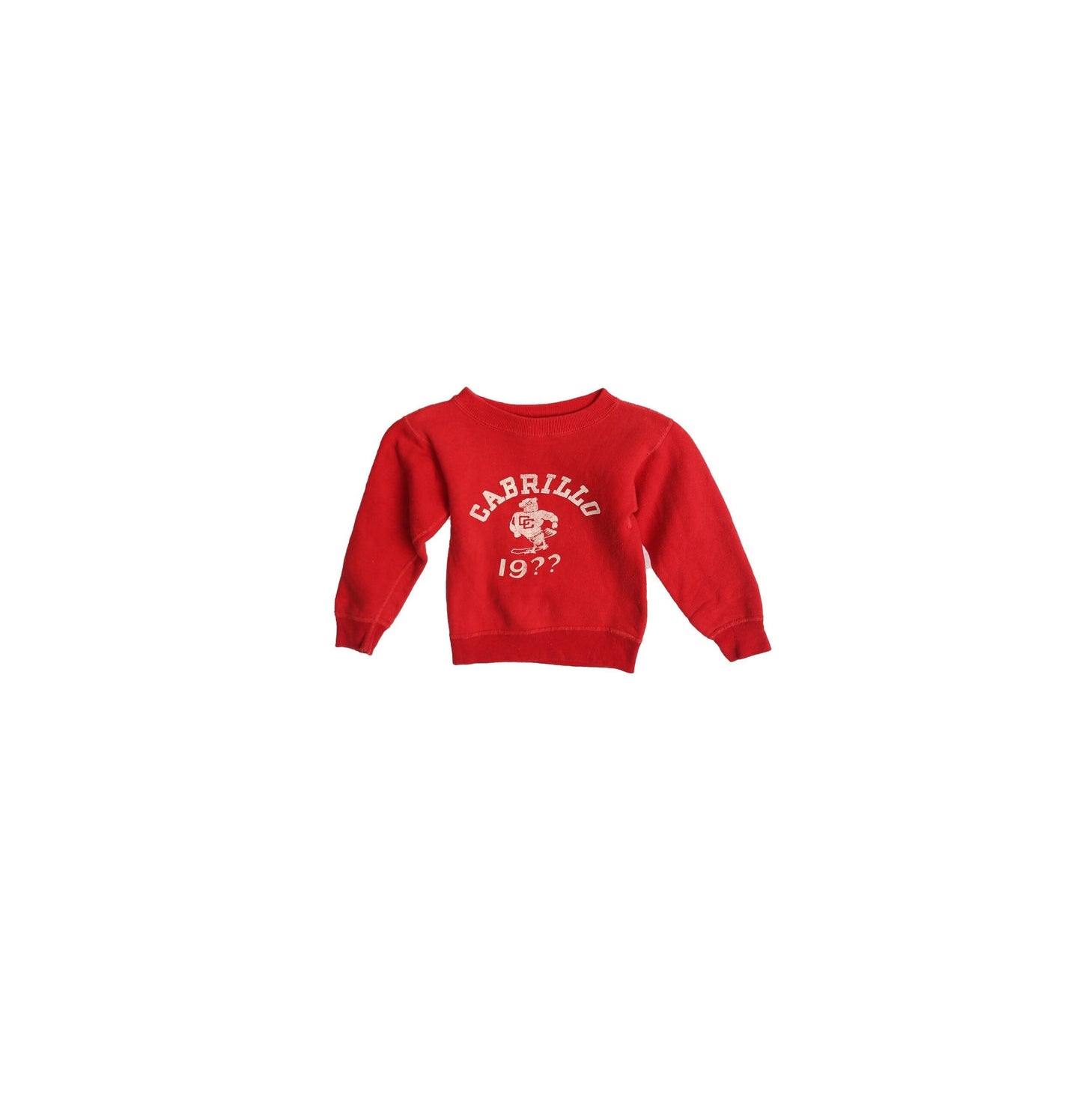Vintage Champion Kids Red Crew Neck Sweatshirt with Cabrillo Print - Era 40s - 50s