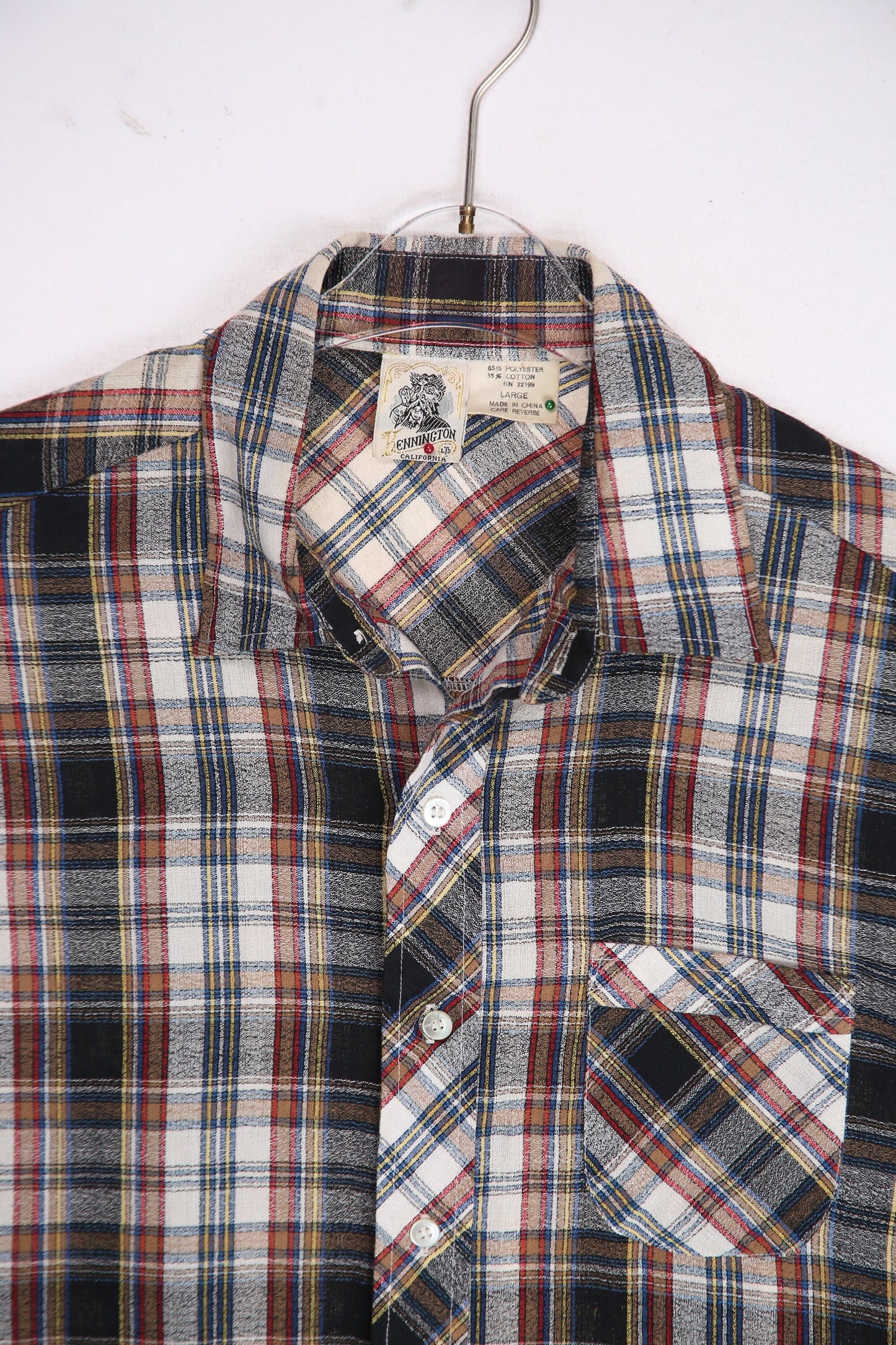 Vintage Button Up Short Sleeve Plaid Shirt by Kennington Ltd - Estimated Era 1970's
