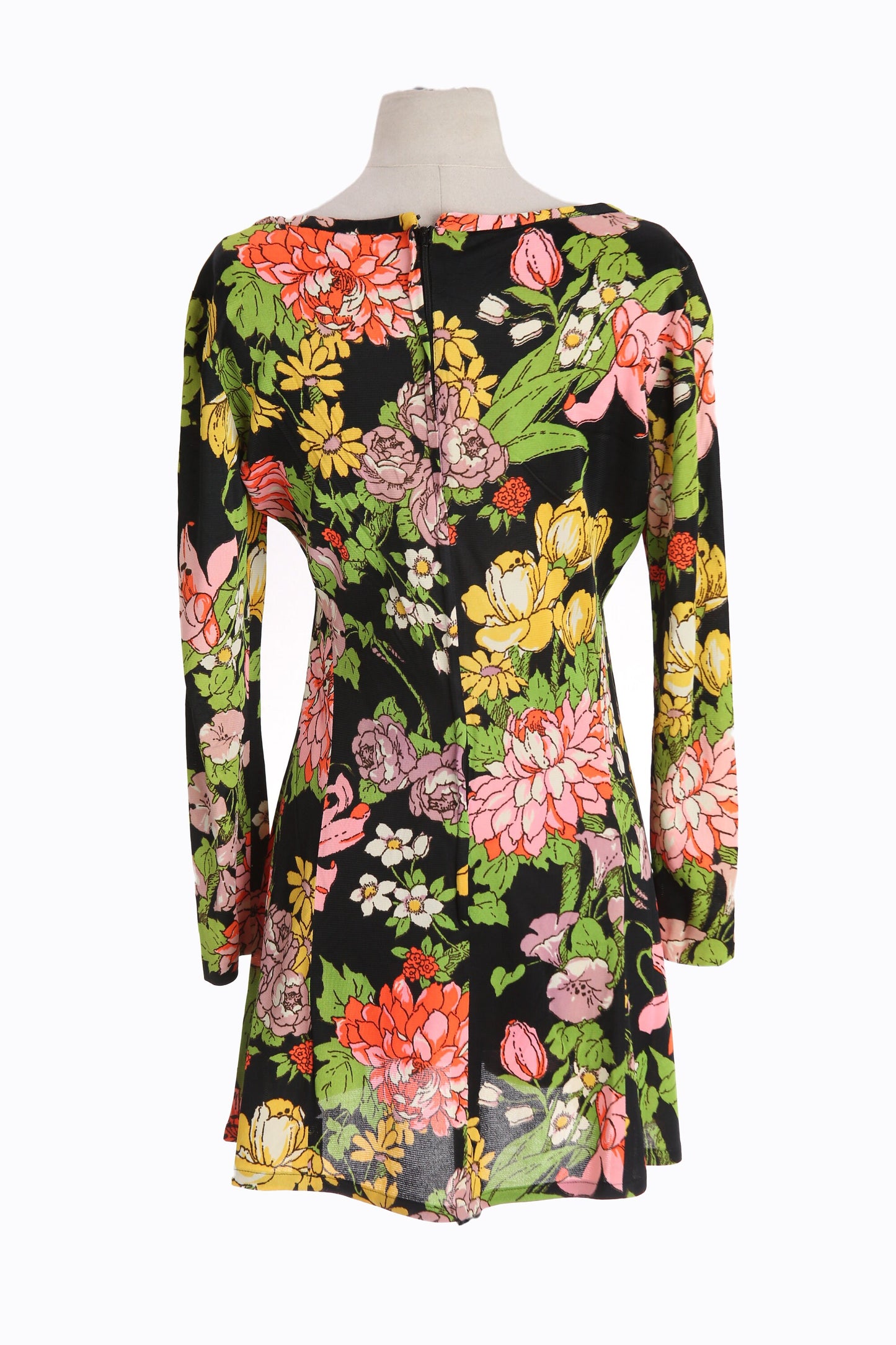 70s Women's Black Floral Print Summer Dress