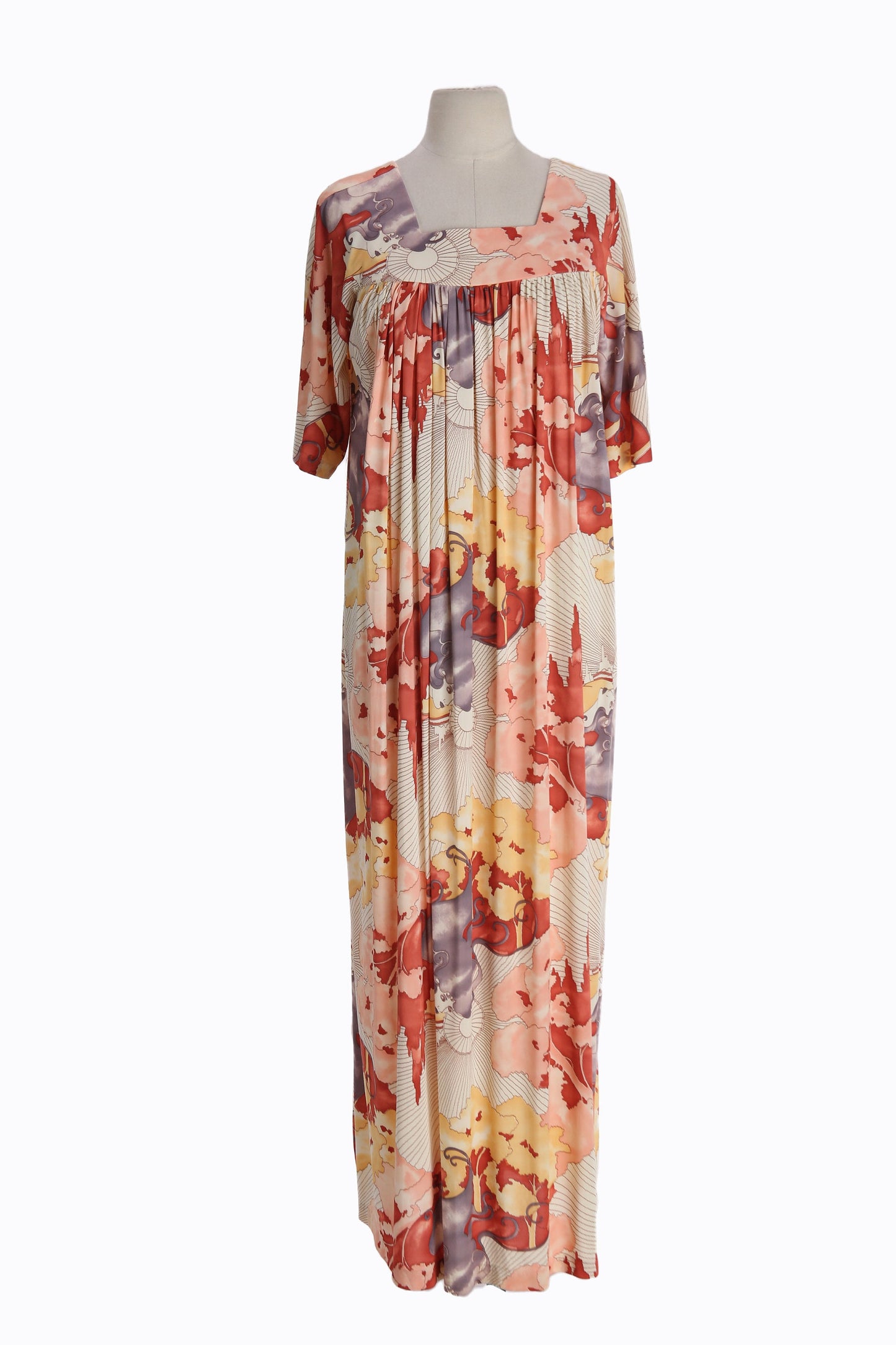 70s Women Short Sleeve Summer Mumu Dress