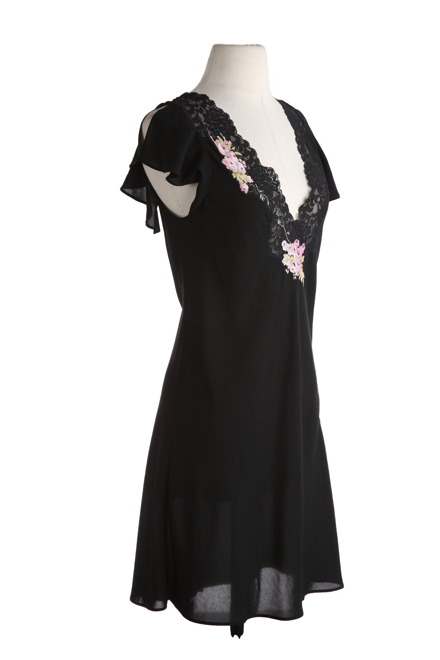 Y2K Black Casual Dress with Floral Print Details and Lace Collar
