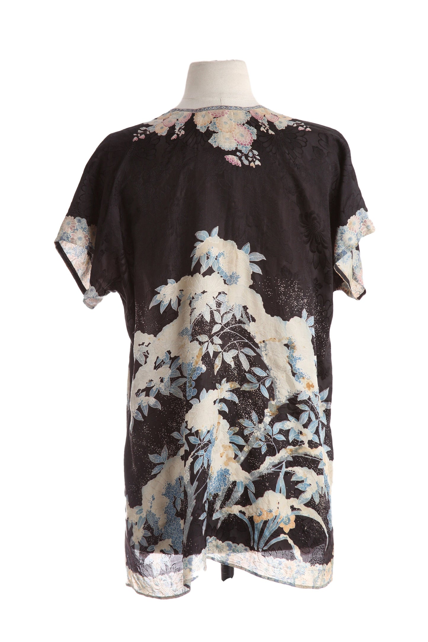 Vintage Floral Print Black Blouse - Estimated Era 1970's - 1980's