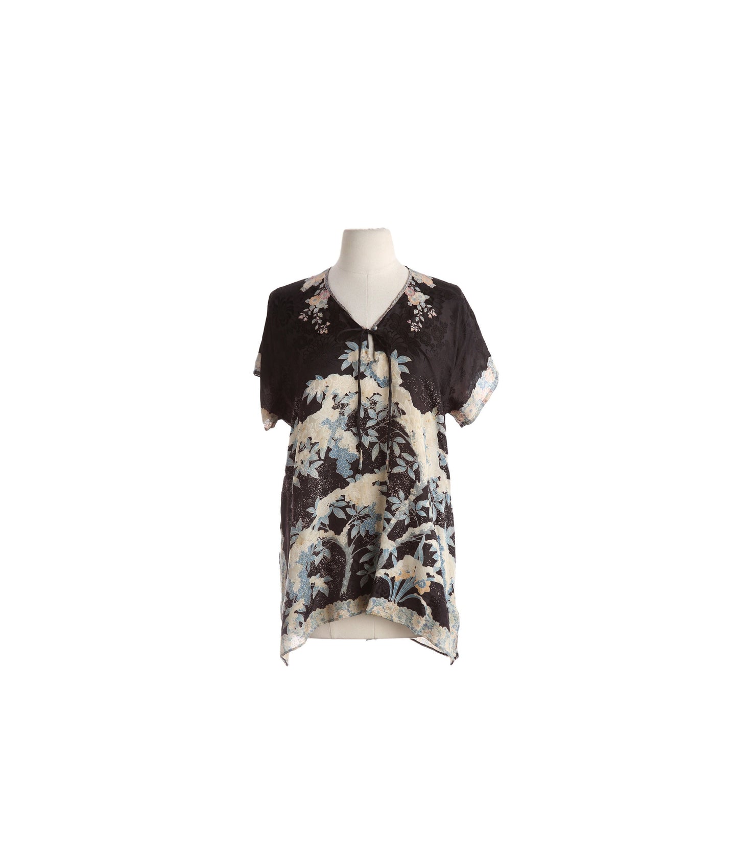 Vintage Floral Print Black Blouse - Estimated Era 1970's - 1980's