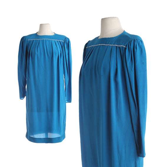 Vintage Blue Silk Dress by Malcolm Starr - Vintage Size 4 / 34 - Made in Korea - Estimated Era - 1990s