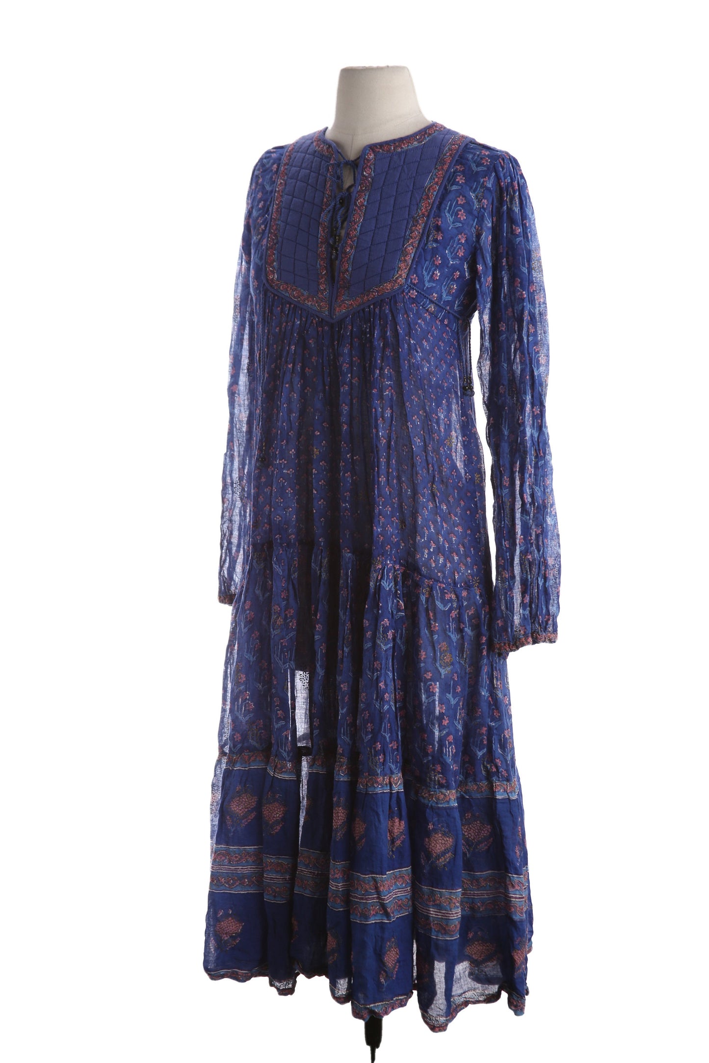 Vintage Boho Floral Print Purple Indian Dress by Starina - Estimated Era 1970's - 1980's