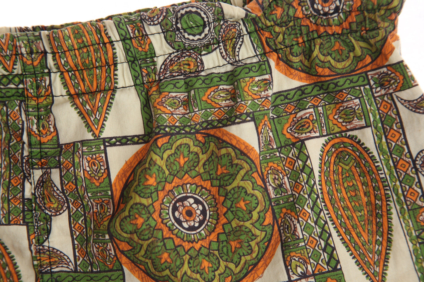 Vintage Men Swim Trunks with Green Paisley Hawaiian Print Estimated Era 1940's - 1950's