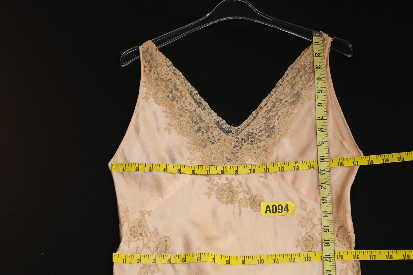 Vintage Nightgown Slip Dress with Floral Lace Desings - Estimated Era 1940's - 19550's