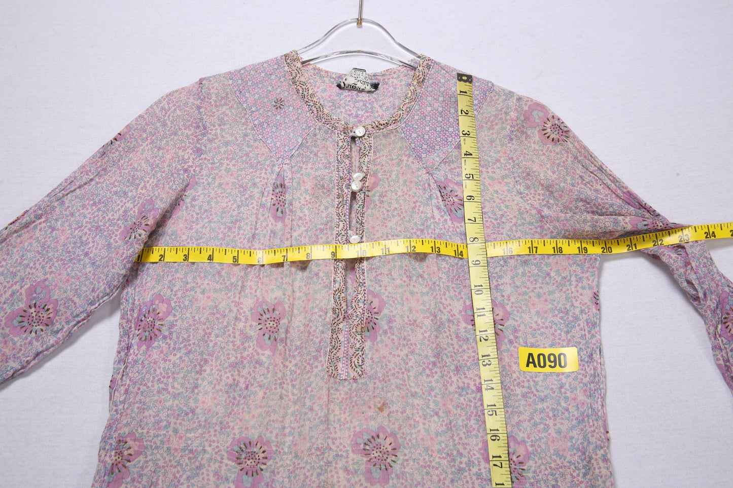 Vintage Boho Dress with Pink Flora Print Pattern by Orient's Exclusive - Made in India - Estimated Era 1970's - 1980's