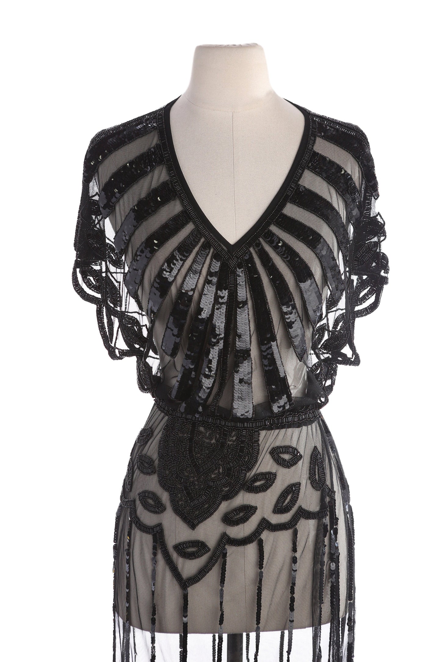 Women Black Sheer Sequin Long Sleeveless Evening Dress Estimated Era 1990's - Y2K