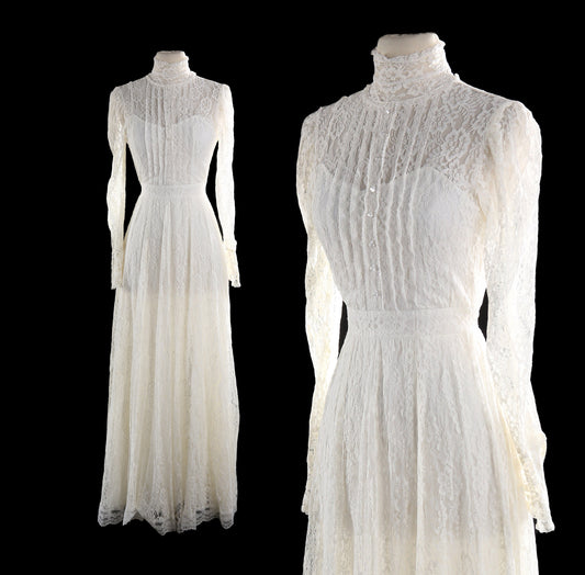 Vintage White Lace Long Prairie Dress