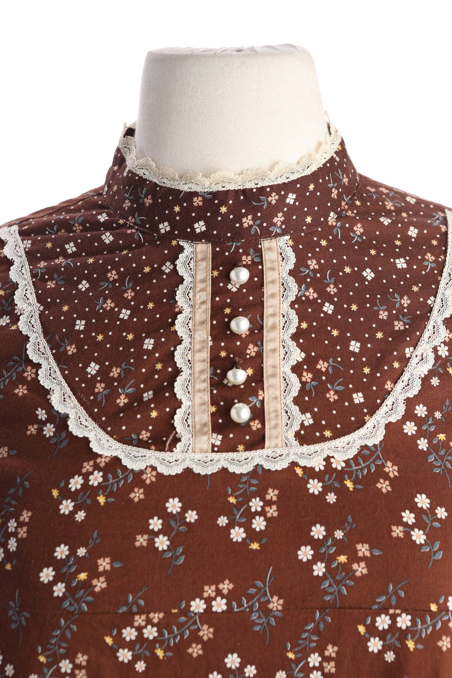 Vintage Gunne Sax Floral Print Brown Blouson Dress Long Sleeve Estimated Era 1970's - 1980's