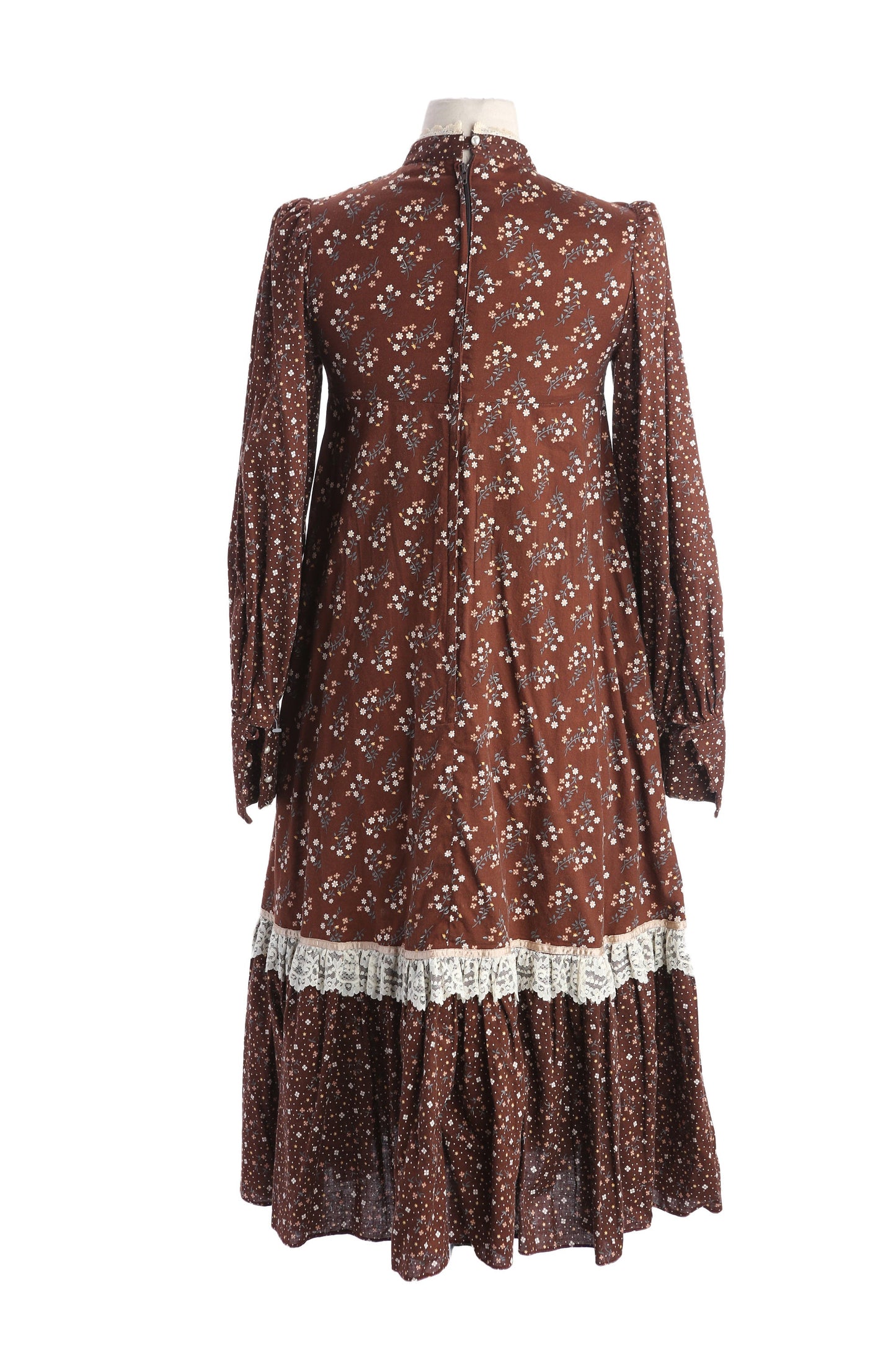 Vintage Gunne Sax Floral Print Brown Blouson Dress Long Sleeve Estimated Era 1970's - 1980's