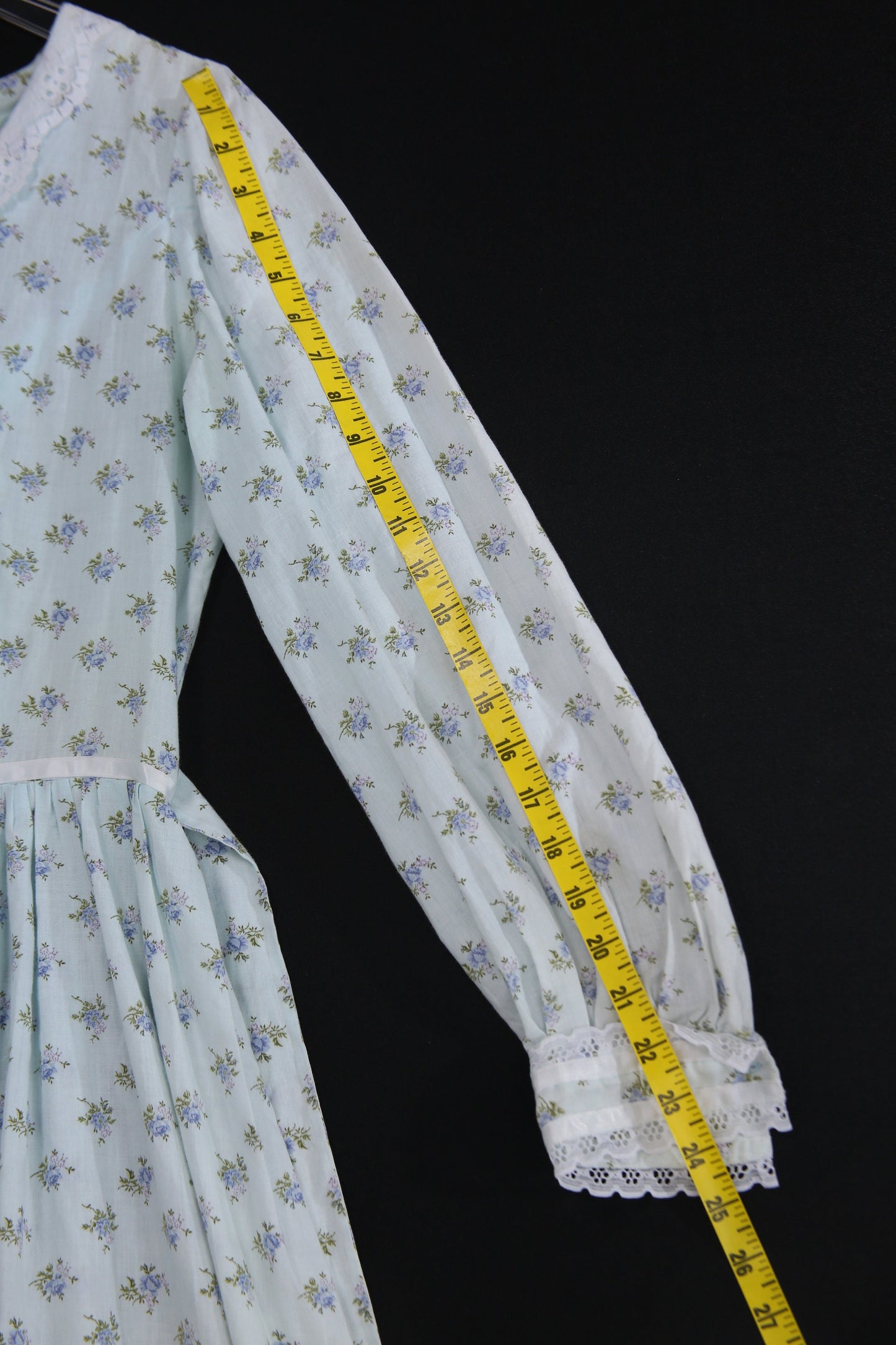 Vintage Prairie Dress with Blue Floral Print Pattern - Estimated Era 1970's - 1980's