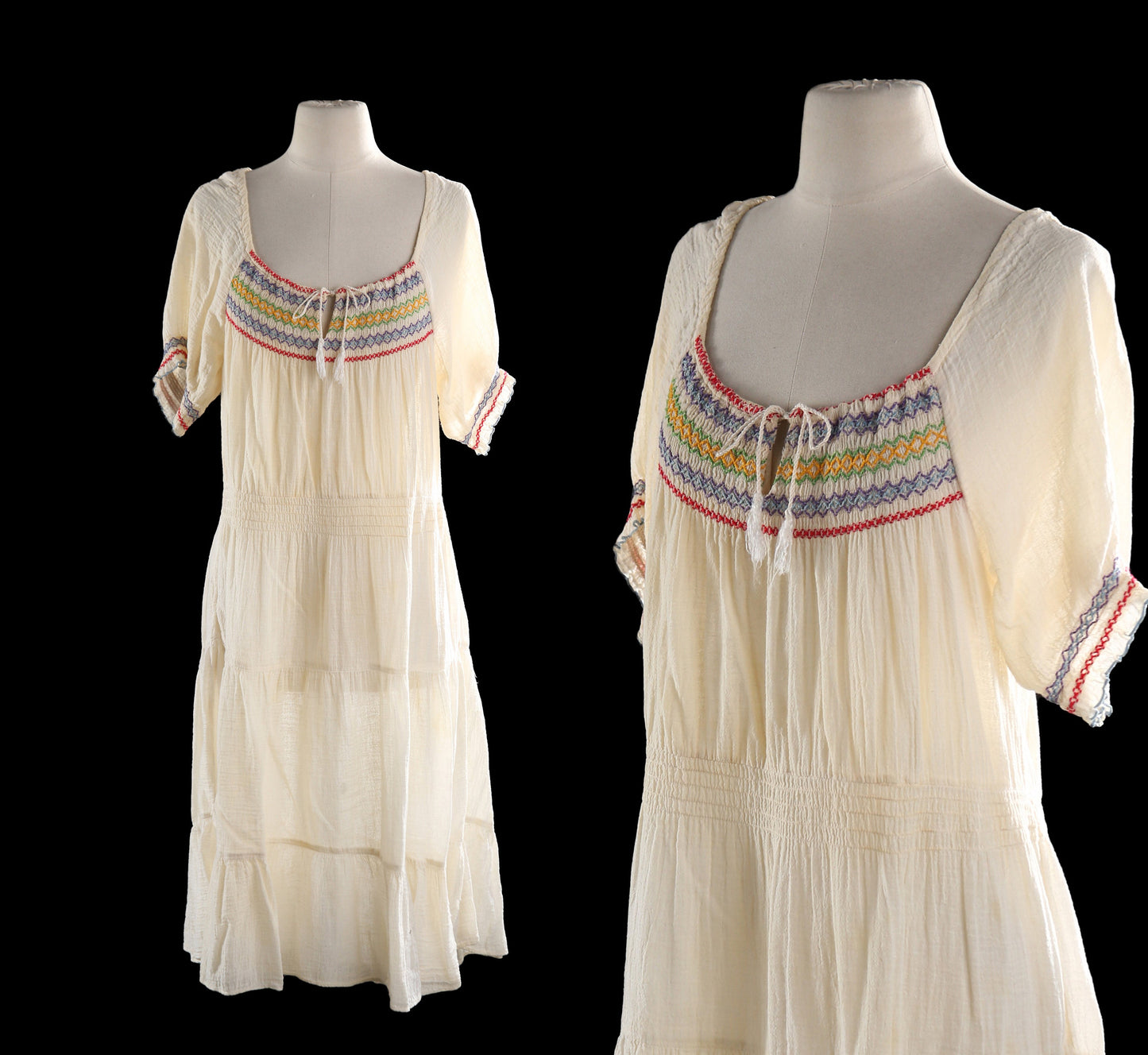 Vintage White Boho Dress - Estimated Era 1970's - 1980's