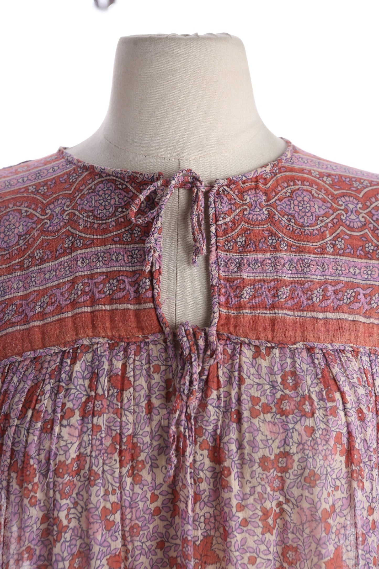 Vintage Floral Print Boho Long Sleeve Sheer Dress- Made in India