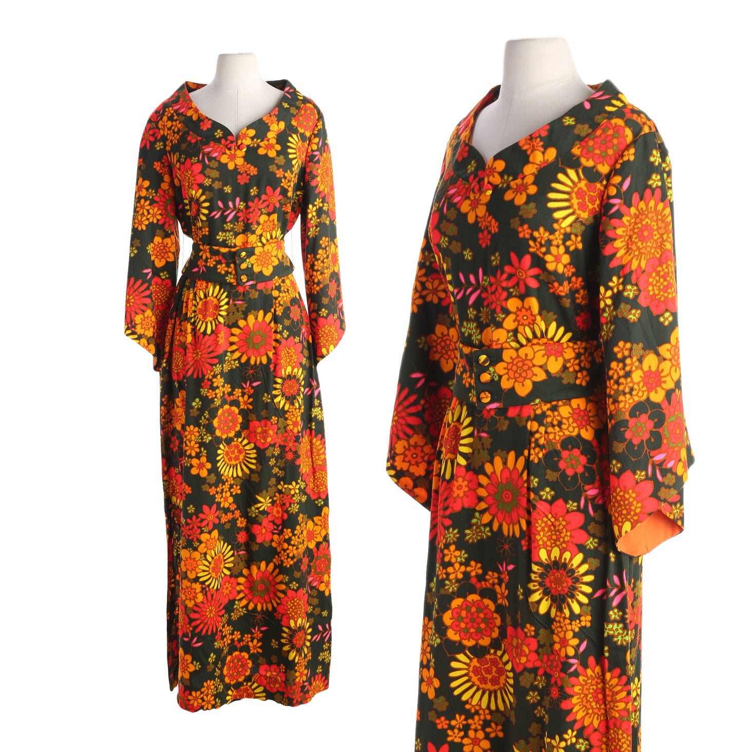 1970s Women Floral Print Hawaiian Summer Dress Long Sleeve by Sun Fashions of Hawaii Honolulu