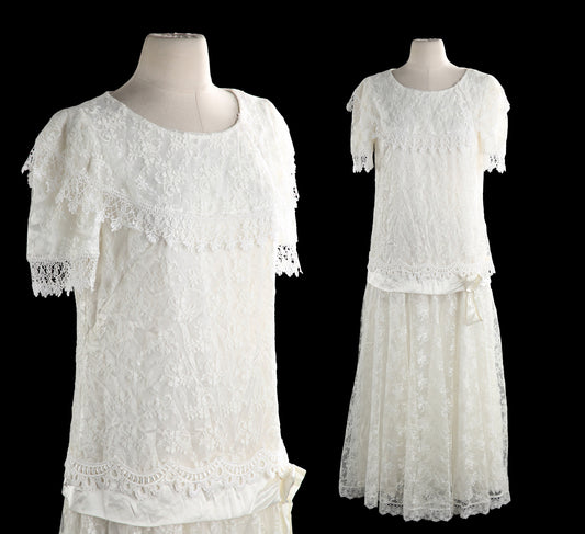 Vintage Scott McClintock White Lace Shorts Sleeve - Estimated Era 1980's - 1990's
