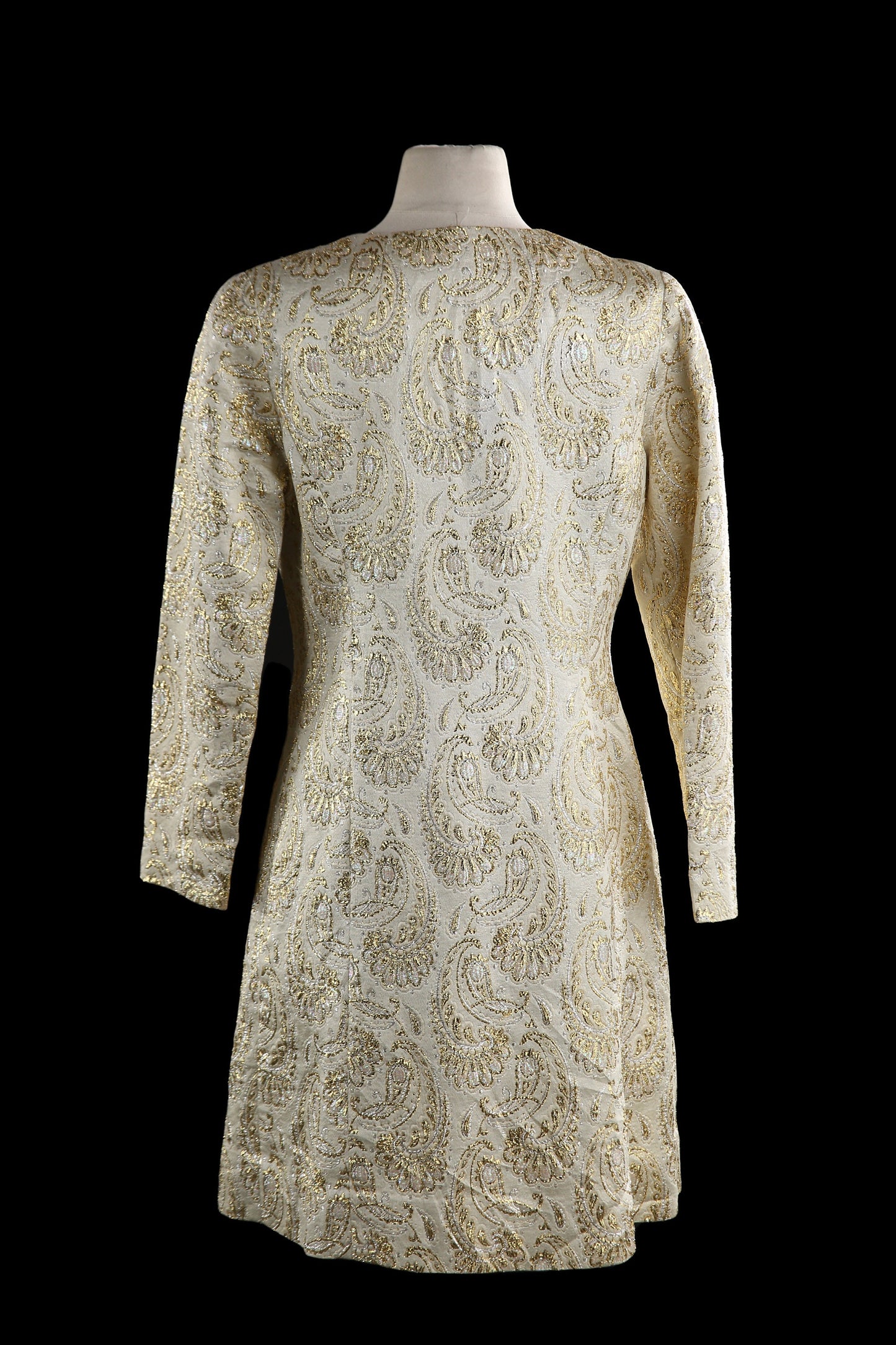 Vintage Button Down Dress with Golden Paisley Fabric Pattern - Estimated Era 1960' - 1970's
