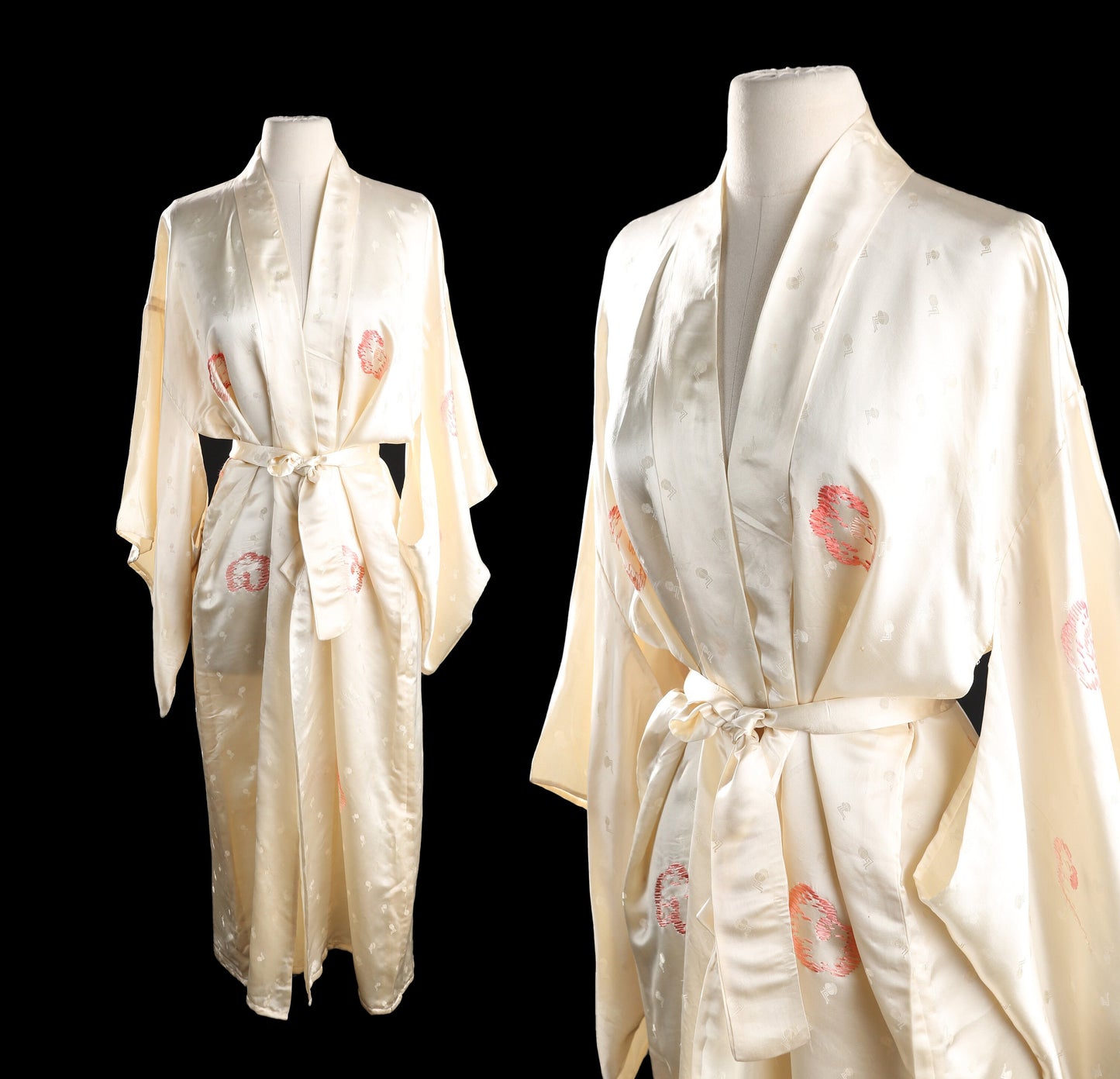Vintage Pajama Robe with Red Embroidered Dragon - Estimated Era 1970's - 1980's