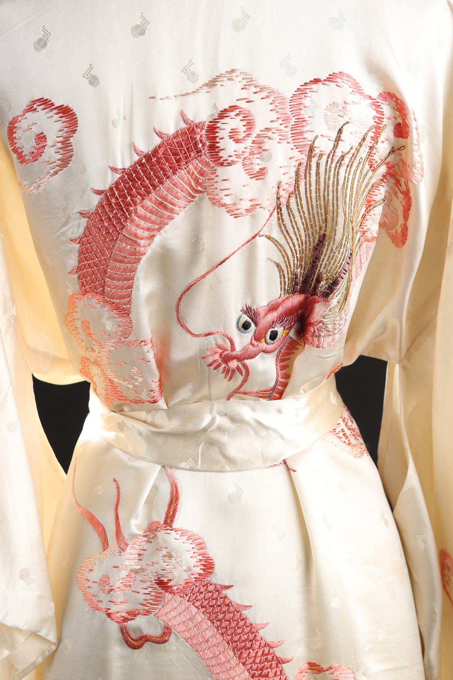 Vintage Pajama Robe with Red Embroidered Dragon - Estimated Era 1970's - 1980's