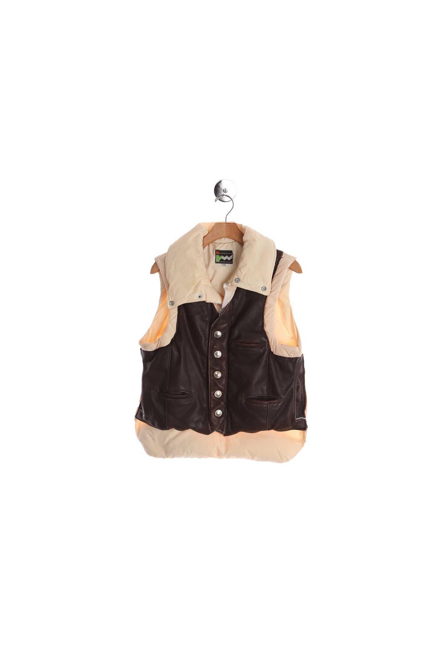 Vintage Down Vest With Brown Leather Outside Lining - Era ( 70's - 80's )