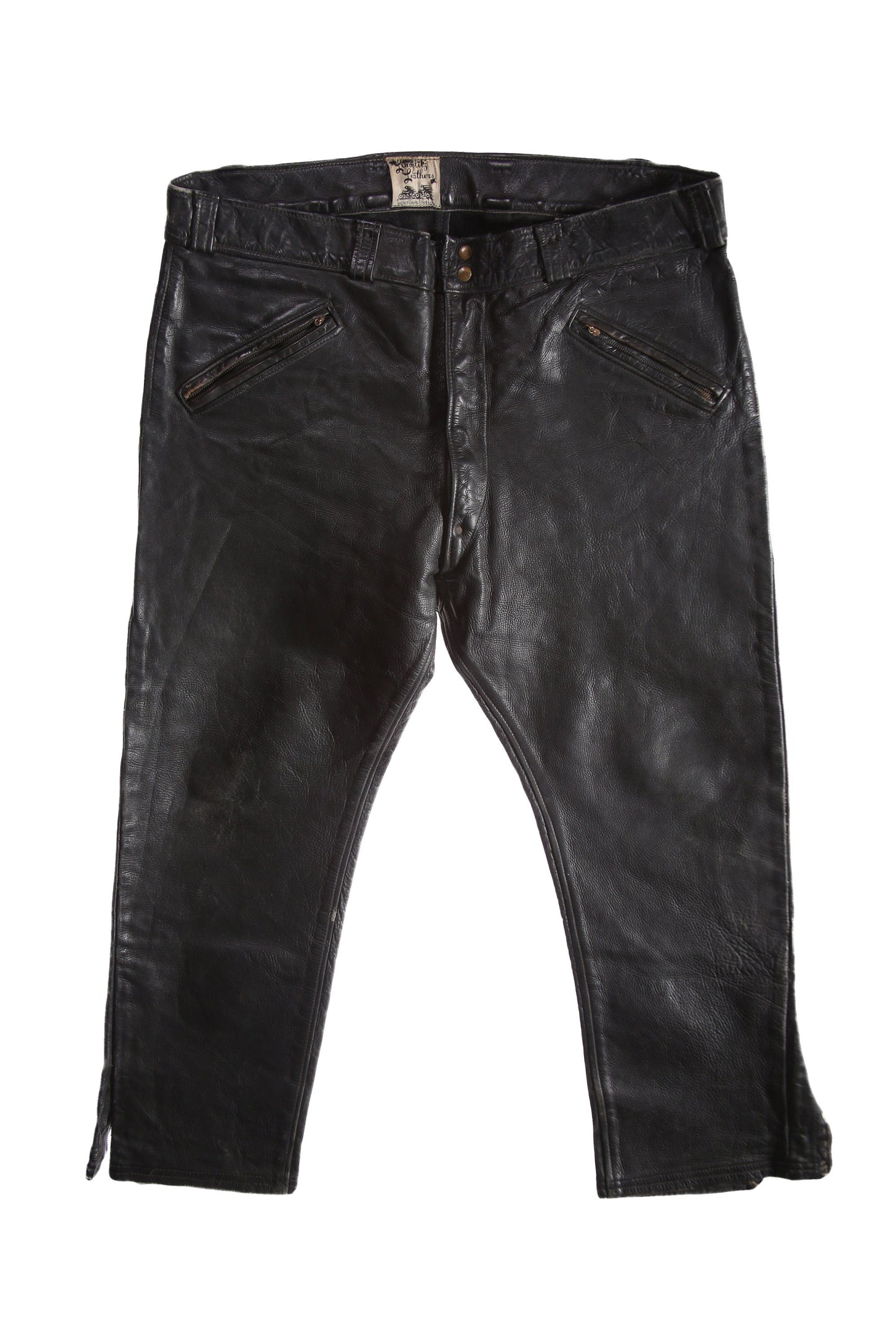 Vintage Black Leather Biker Leather Pants - Estimated Era 1960's - 1970's