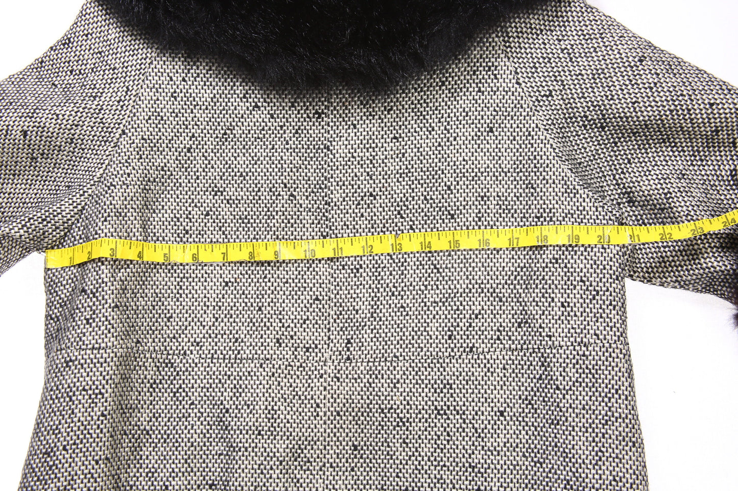 Vintage Women White Plaid Winter Coat with Fur Collar - Estimated Era 1950's - 1960's