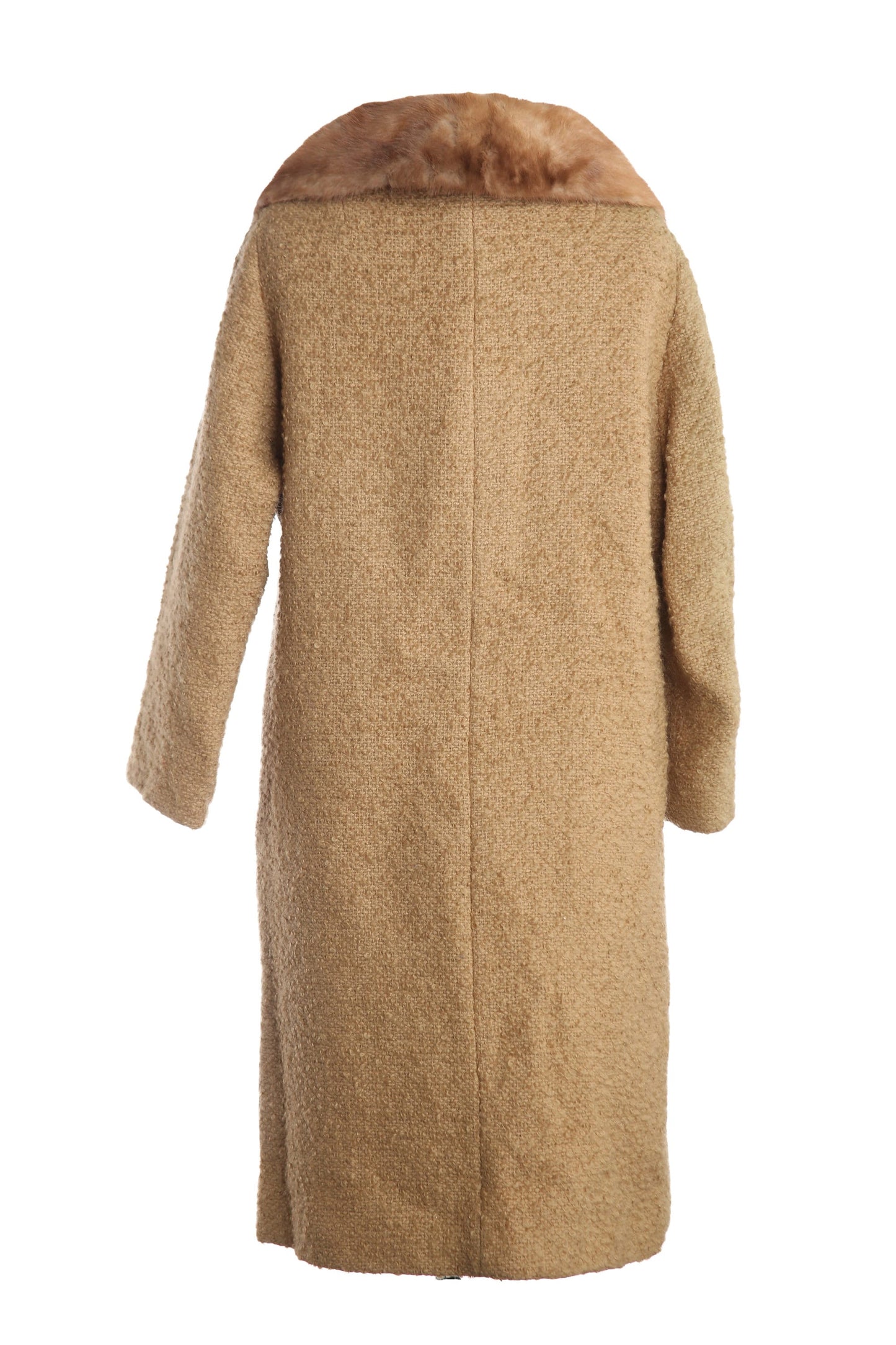 Vintage Beige Winter Coat with Brown Fur - Estimated Era 1950's - 1960's