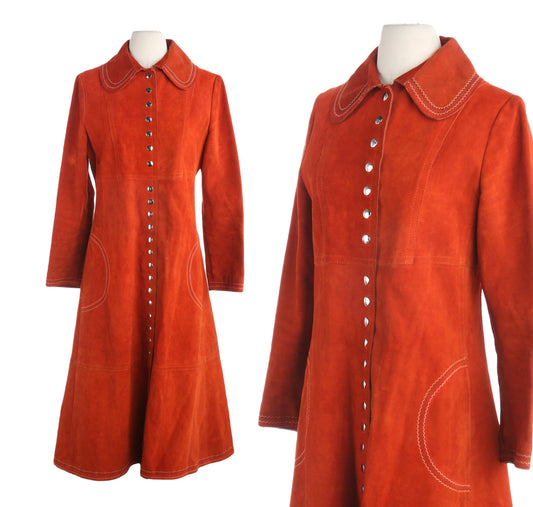 Vintage Women's Orange Suede Coat by Cassy Jack - Made in Canada - - Estimated Era 1960's - 1970's