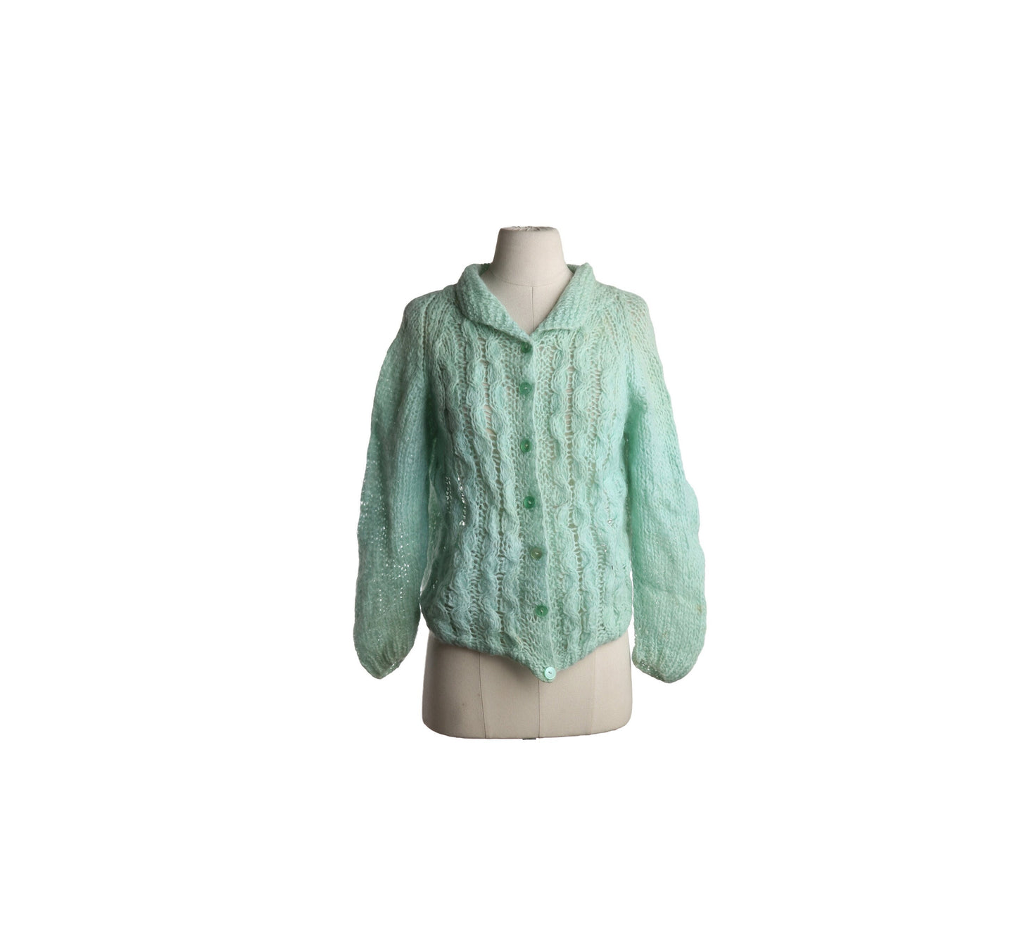 Vintage Women Green Cardigan Sweater - Estimated Era 1960's - 1970's - Hand Made in Italy