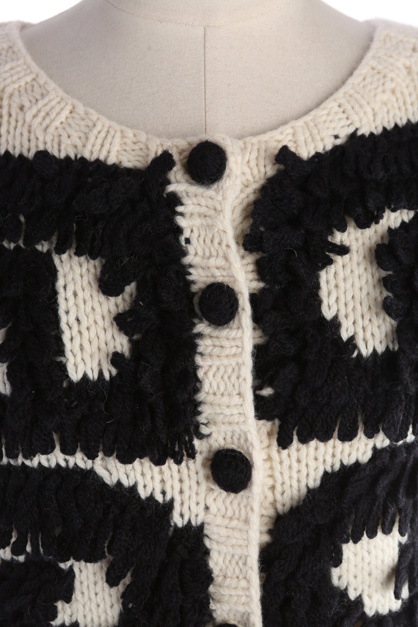 Vintage Women White Cardigan Sweater with Black Embroidered Designs by Clarie and Robin - Estimated Era 1980's - 1990's