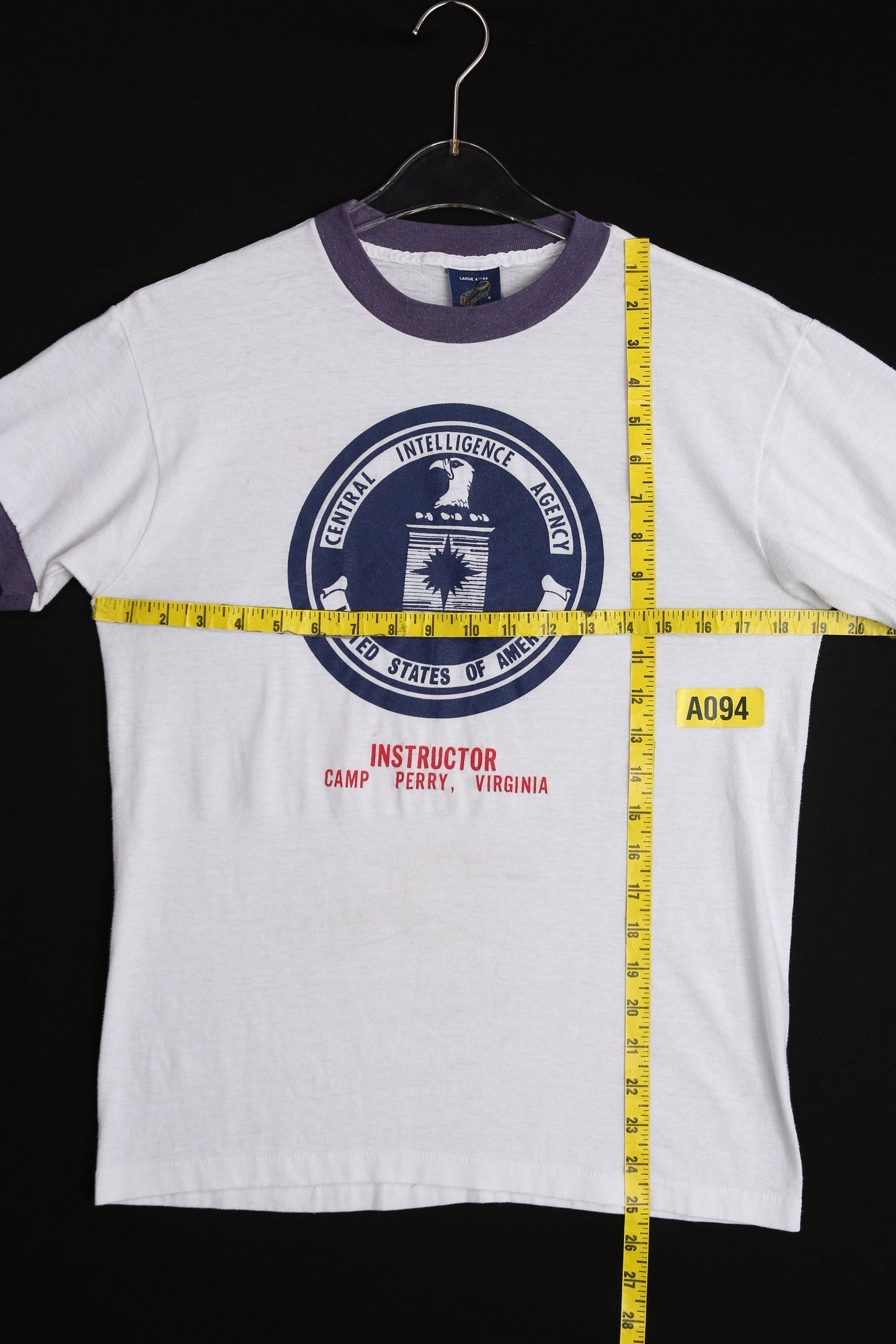 Vintage CIA Instructor White Ringer T-shirt Estimated Era 1970's - 1980's - Sneakers Labe - Made in USA