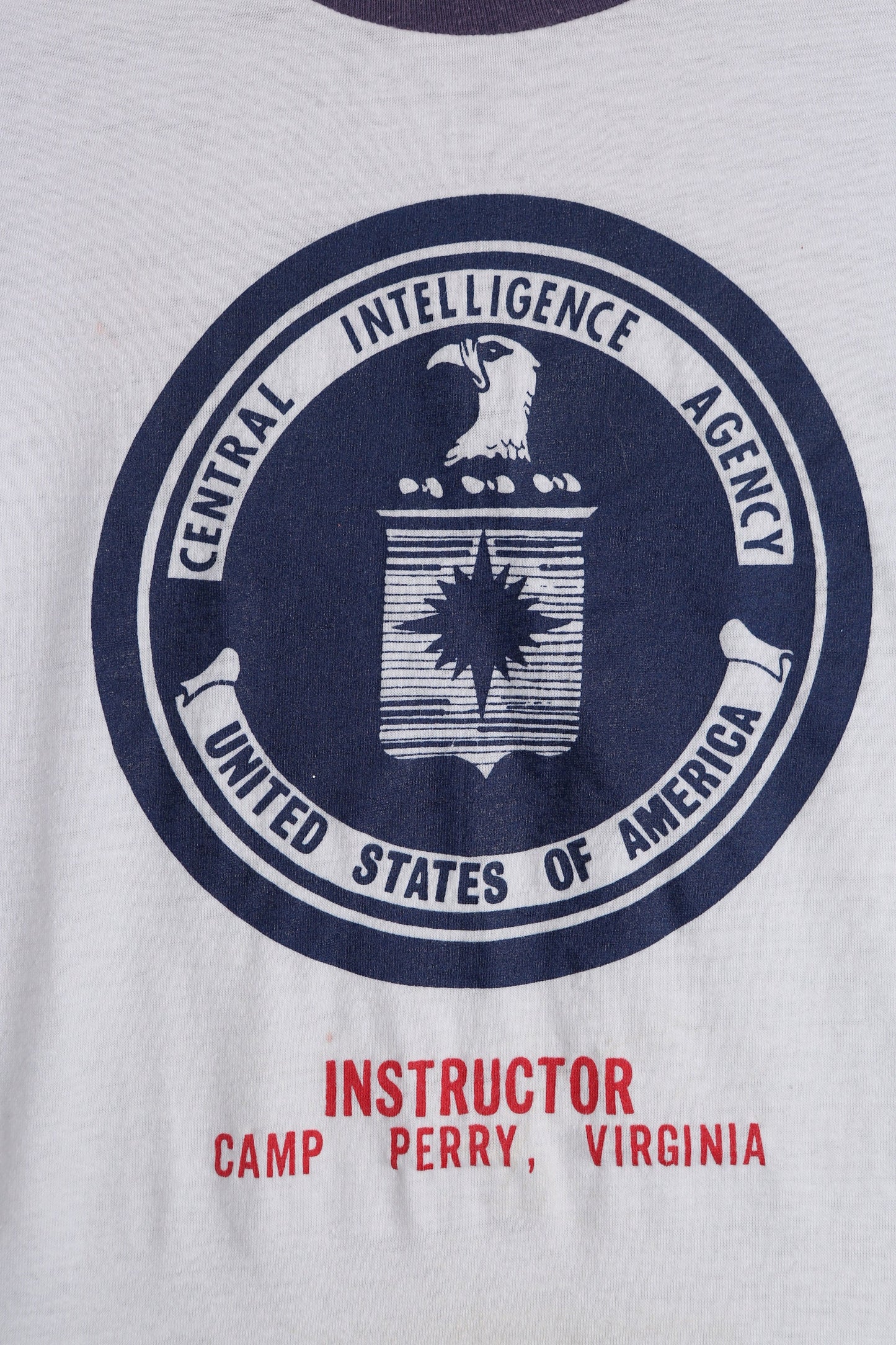 Vintage CIA Instructor White Ringer T-shirt Estimated Era 1970's - 1980's - Sneakers Labe - Made in USA