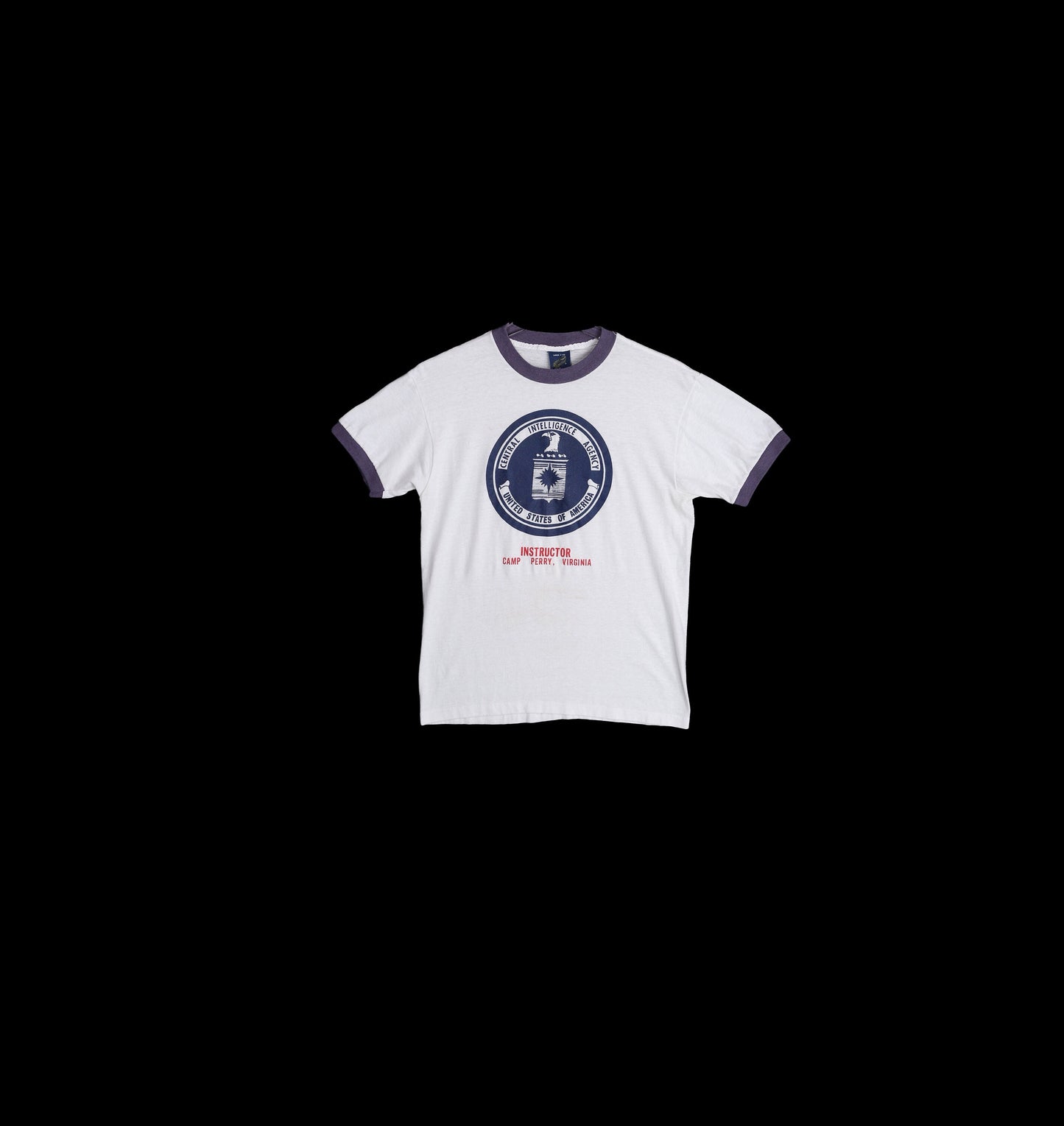 Vintage CIA Instructor White Ringer T-shirt Estimated Era 1970's - 1980's - Sneakers Labe - Made in USA