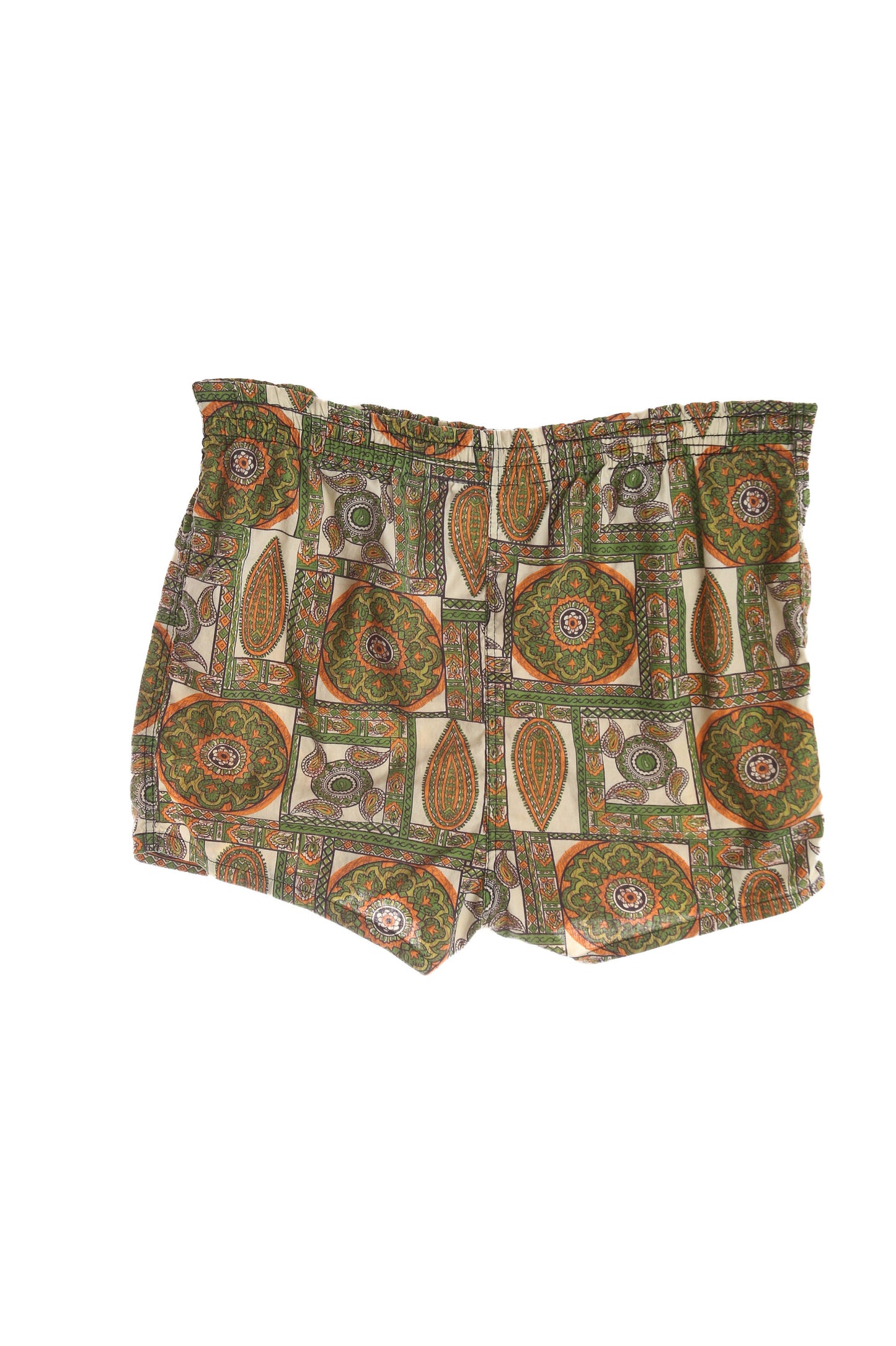 Vintage Men Swim Trunks with Green Paisley Hawaiian Print Estimated Era 1940's - 1950's