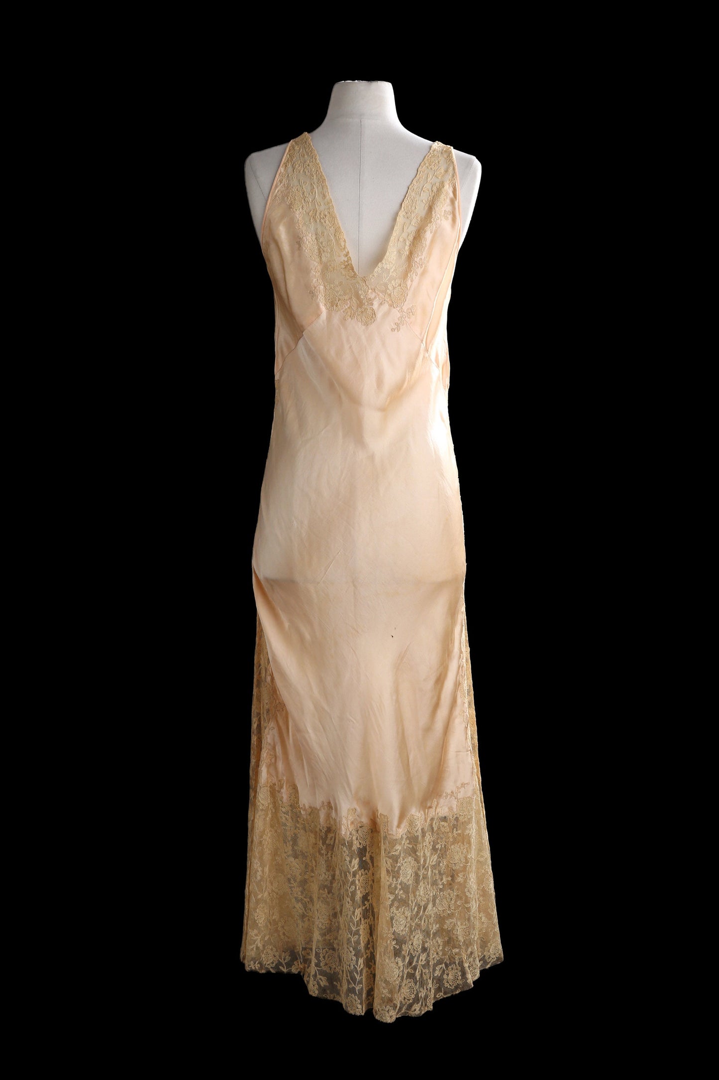 Vintage Nightgown Slip Dress with Floral Lace Desings - Estimated Era 1940's - 19550's