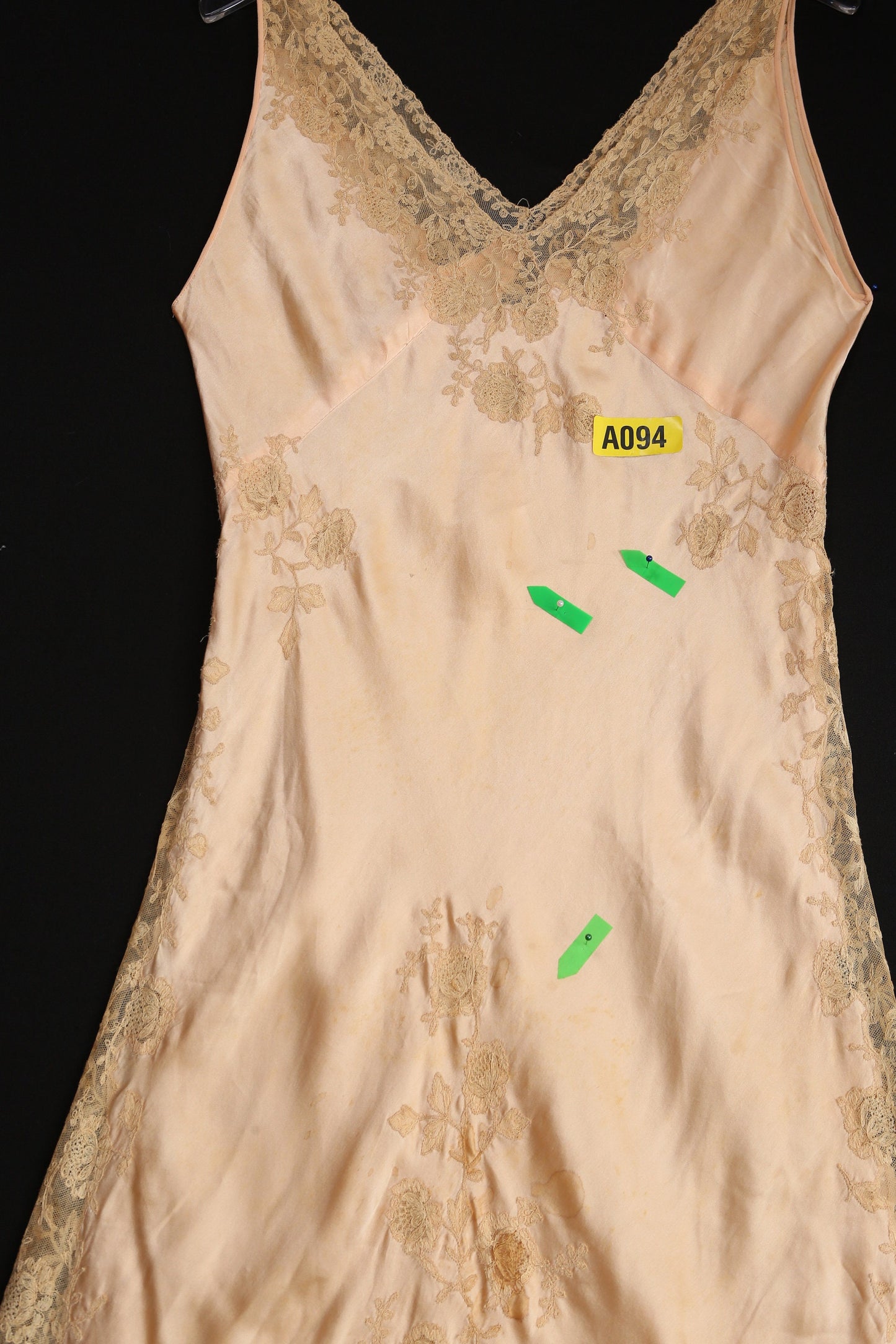 Vintage Nightgown Slip Dress with Floral Lace Desings - Estimated Era 1940's - 19550's