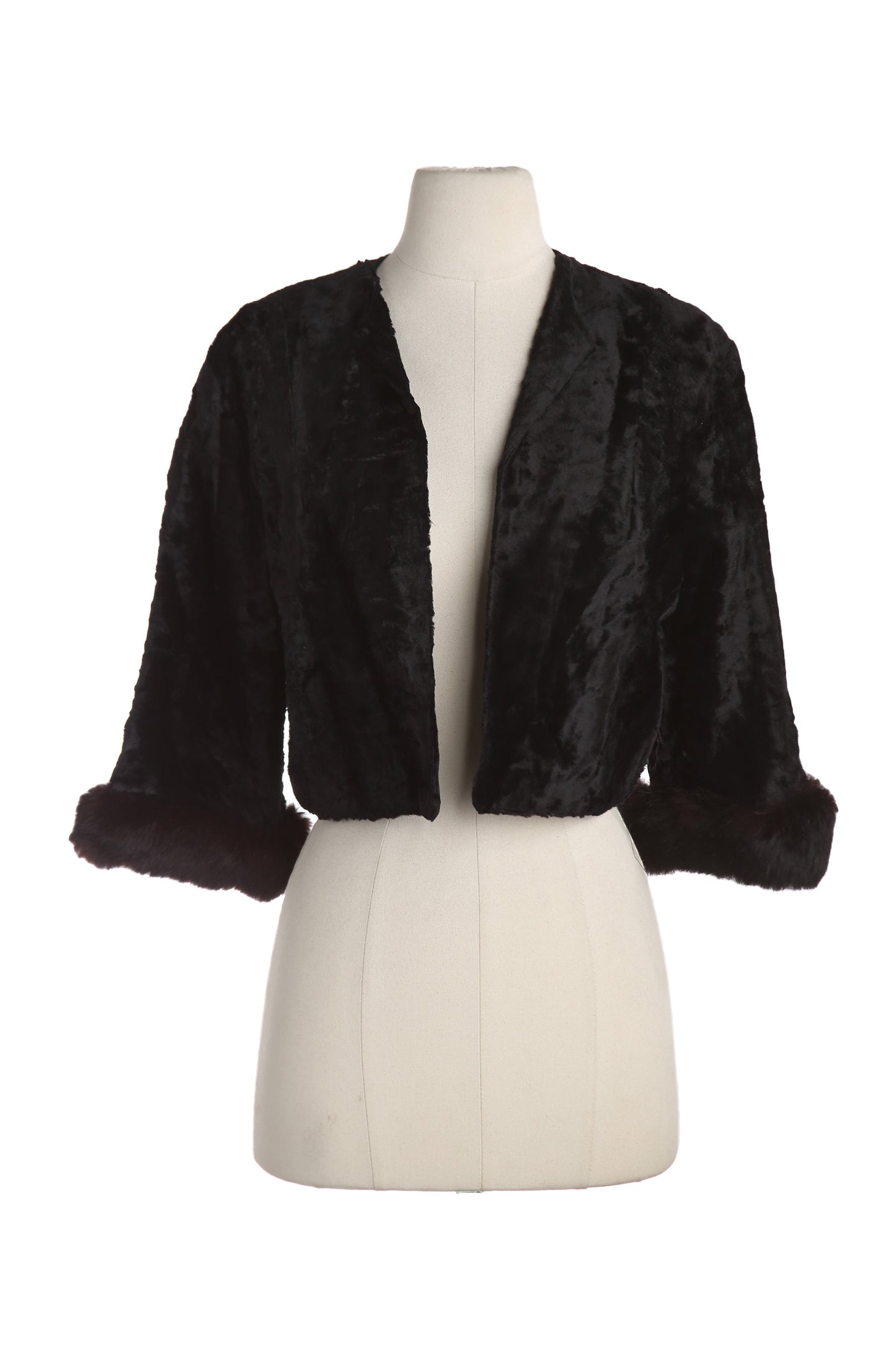 Vintage Black Fur Jacket by Franklin Simon - No Closure / Fur Cuffs- Estimated Era 1960's - 1970's
