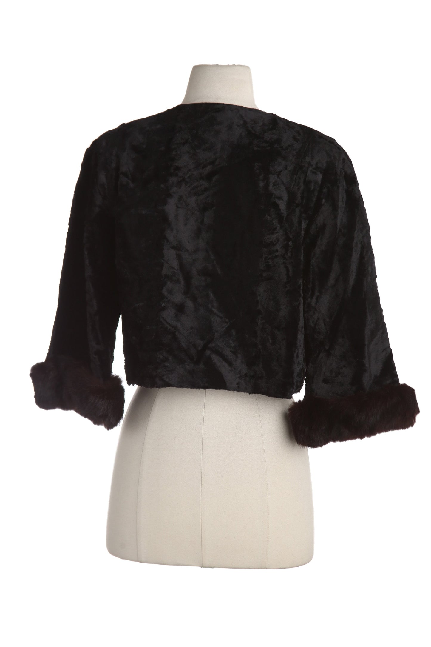 Vintage Black Fur Jacket by Franklin Simon - No Closure / Fur Cuffs- Estimated Era 1960's - 1970's