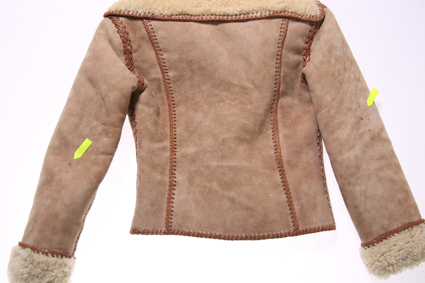 Vintage Brown Shearling Jacket - High Waist - Long Sleeve - Estimated Era 1970's - 1980's