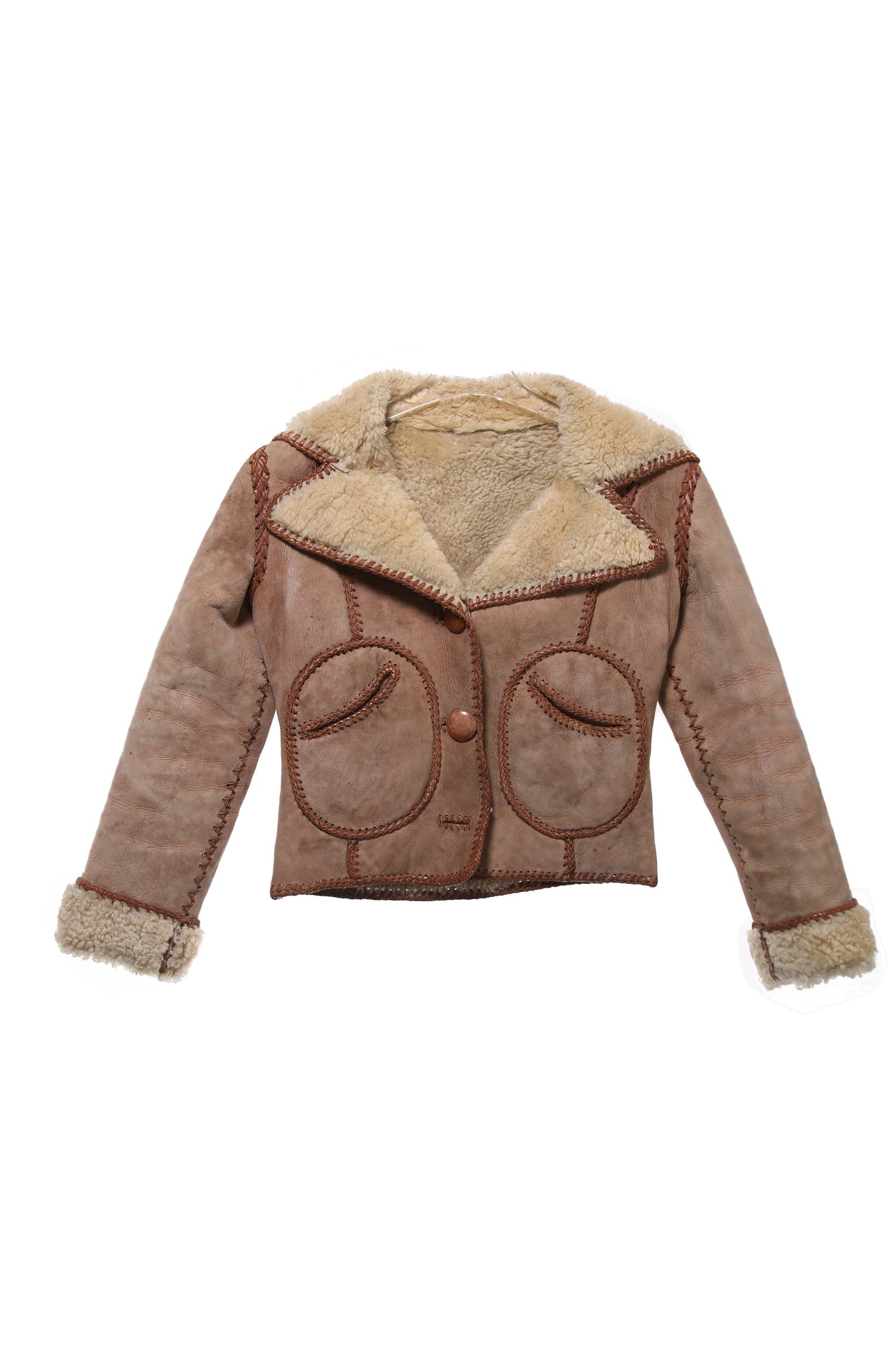 Vintage Brown Shearling Jacket - High Waist - Long Sleeve - Estimated Era 1970's - 1980's