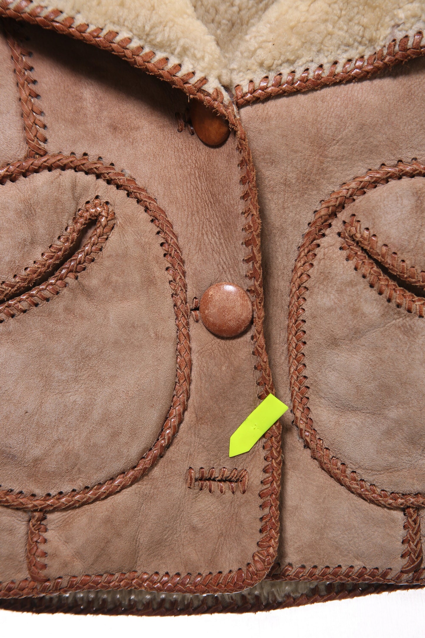 Vintage Brown Shearling Jacket - High Waist - Long Sleeve - Estimated Era 1970's - 1980's