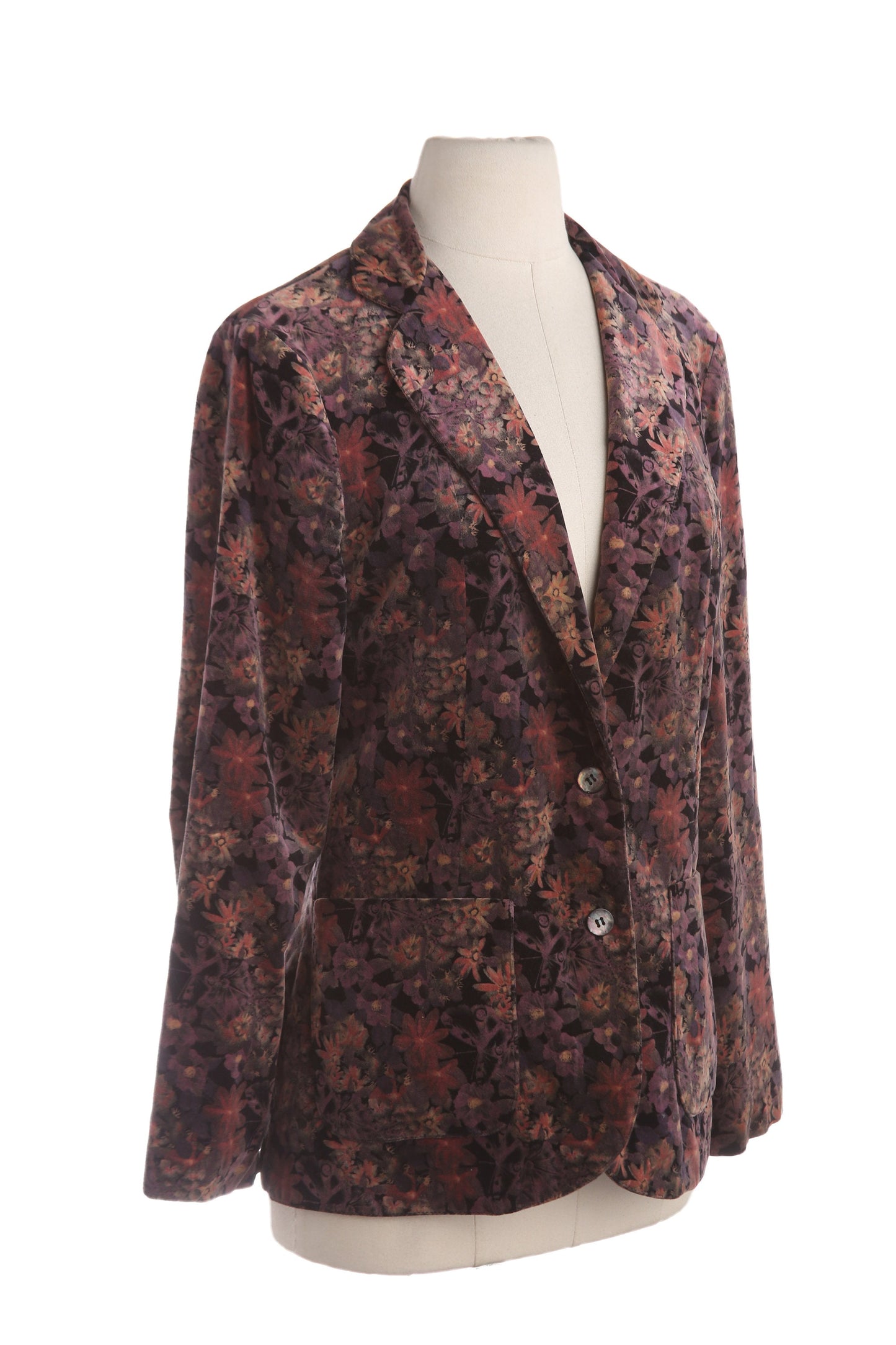 Vintage Floral Print Women's Velvet Blazer by Campus Casuals - Estimated Era 1970's - 1980's